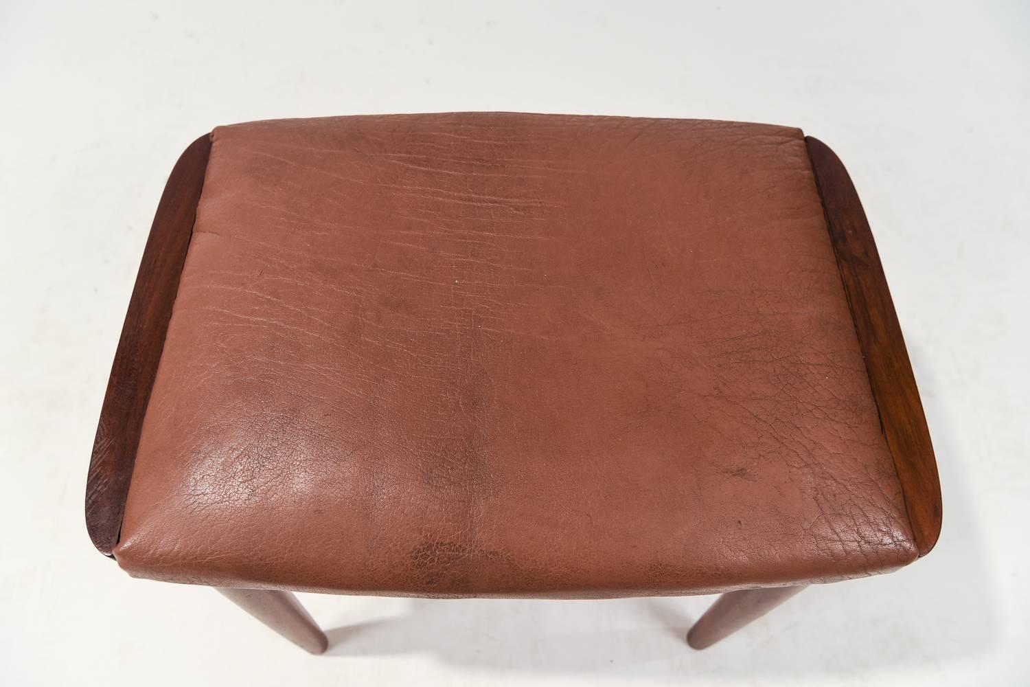 Pair of Danish Mid-Century Teak and Leather Stools 3