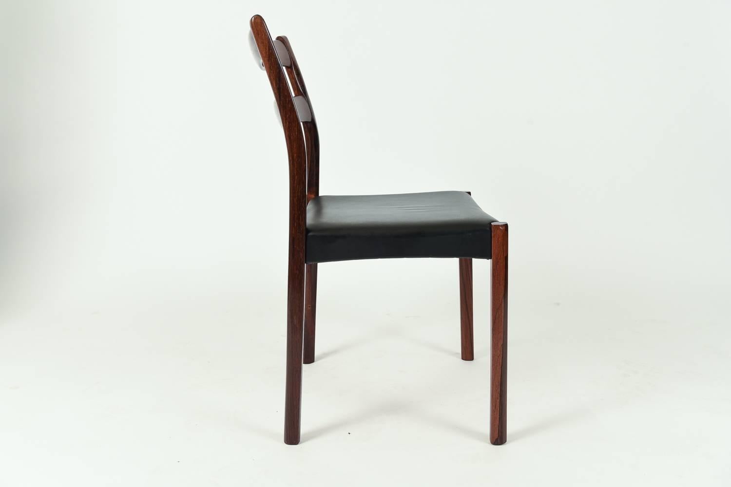 Mid-20th Century Set of Six Ole Wanscher Style Rosewood and Black Leather Side Chairs