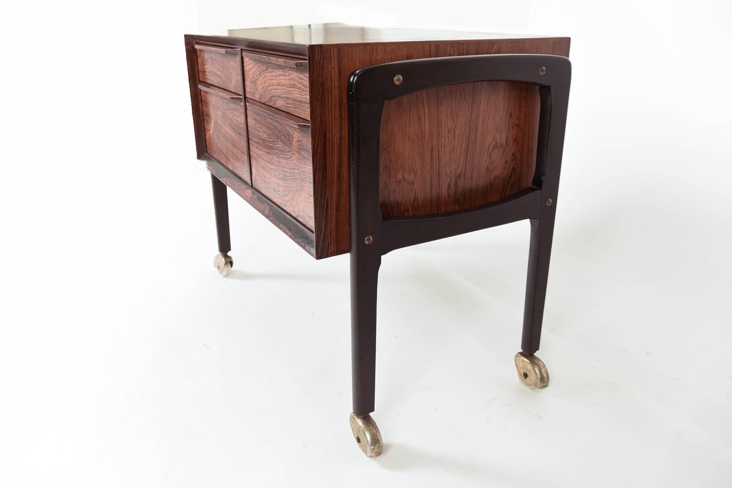 Mid-20th Century Danish Mid-Century Rosewood Rolling Cabinet or Table