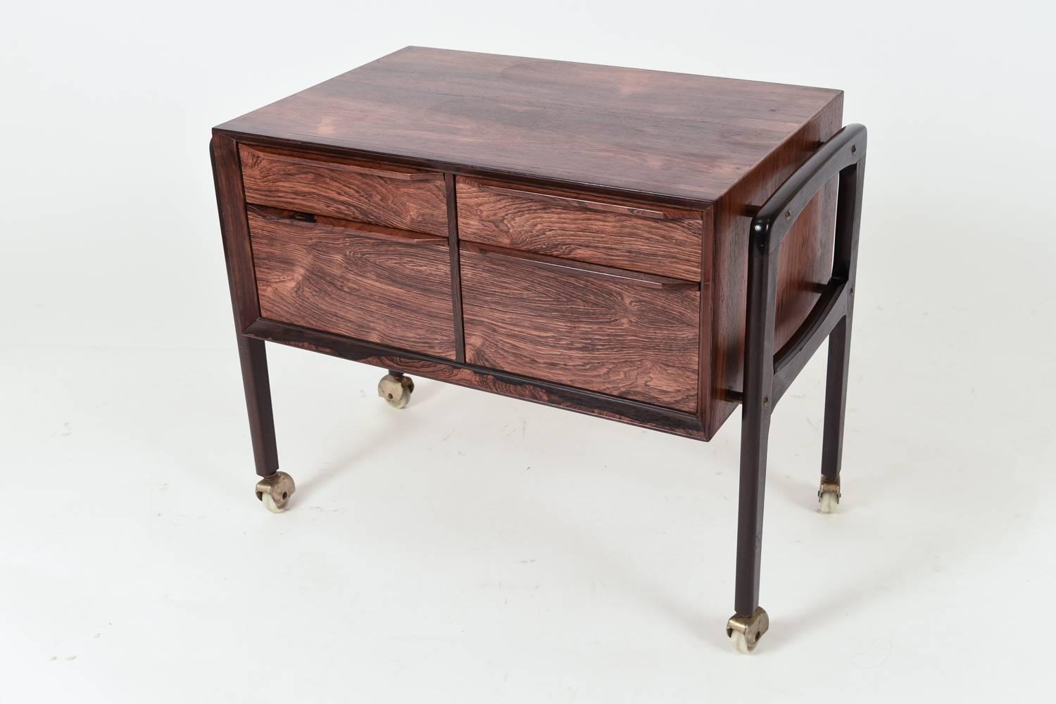 Danish Mid-Century Rosewood Rolling Cabinet or Table 1
