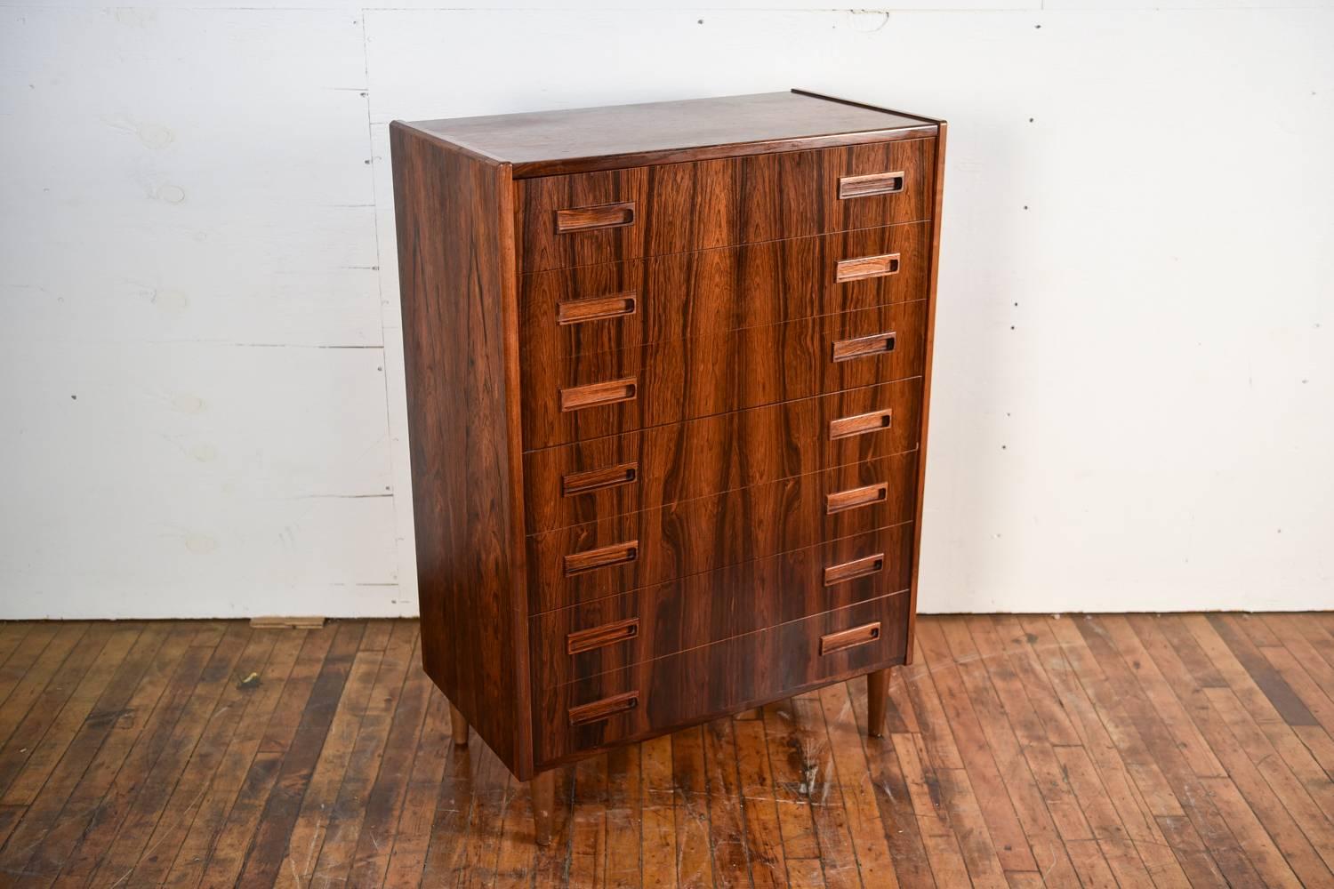 Mid-Century Modern Danish Midcentury Rosewood Seven-Drawer Tallboy Chest of Drawers by Westergaard