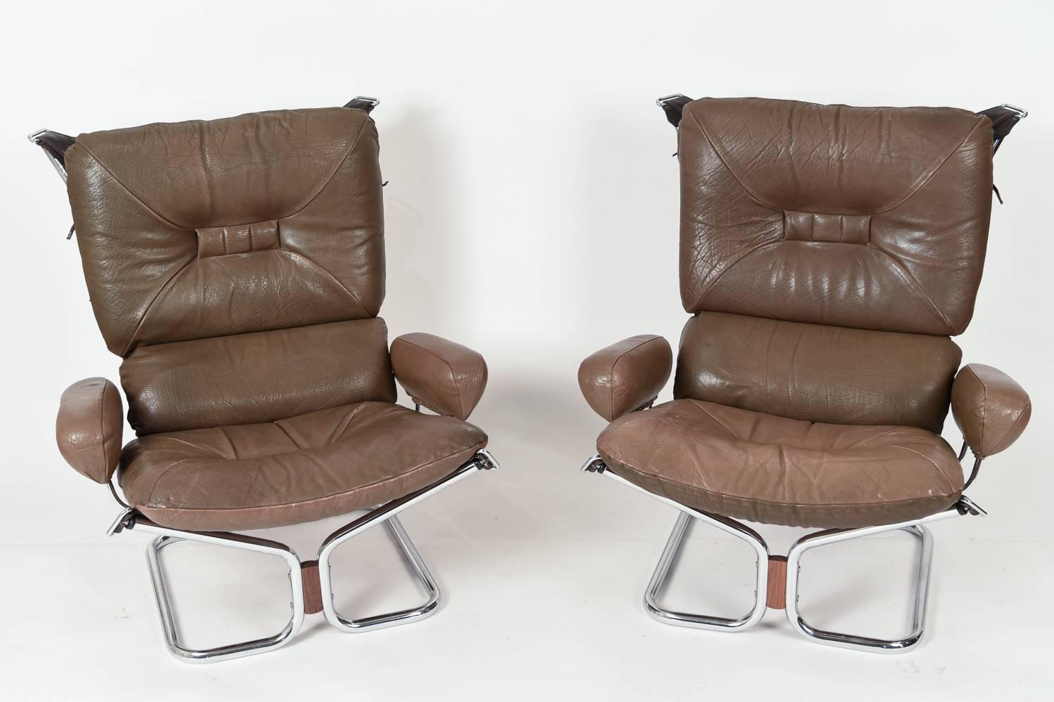 Mid-Century Modern Pair of Sling Chairs by Harald Relling Model Wing for Westnofa