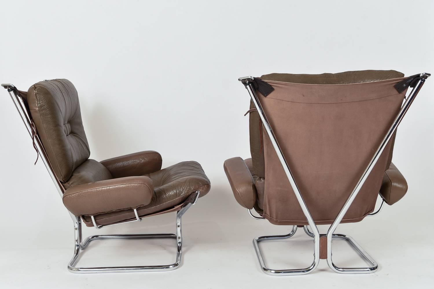 Danish Pair of Sling Chairs by Harald Relling Model Wing for Westnofa