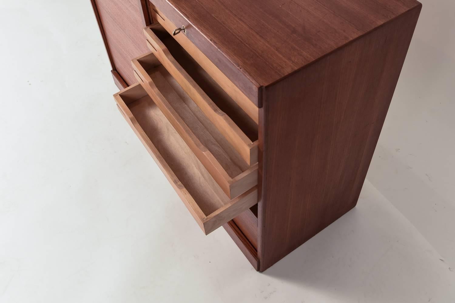Danish Mid-Century Teak Tambour Door Storage Cabinet 1