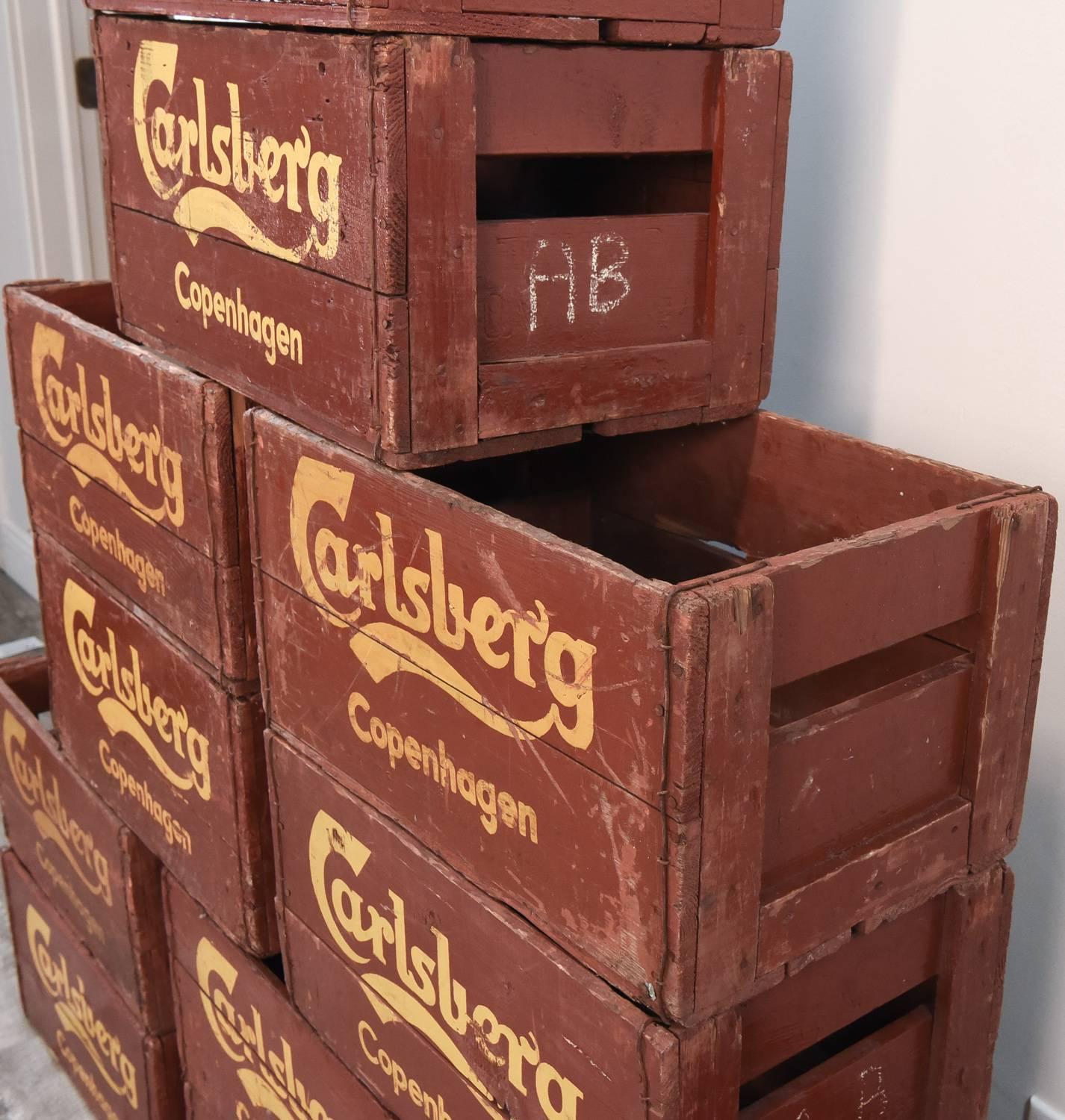Set of Vintage Carlsberg Beer Copenhagen Crates In Good Condition In Norwalk, CT