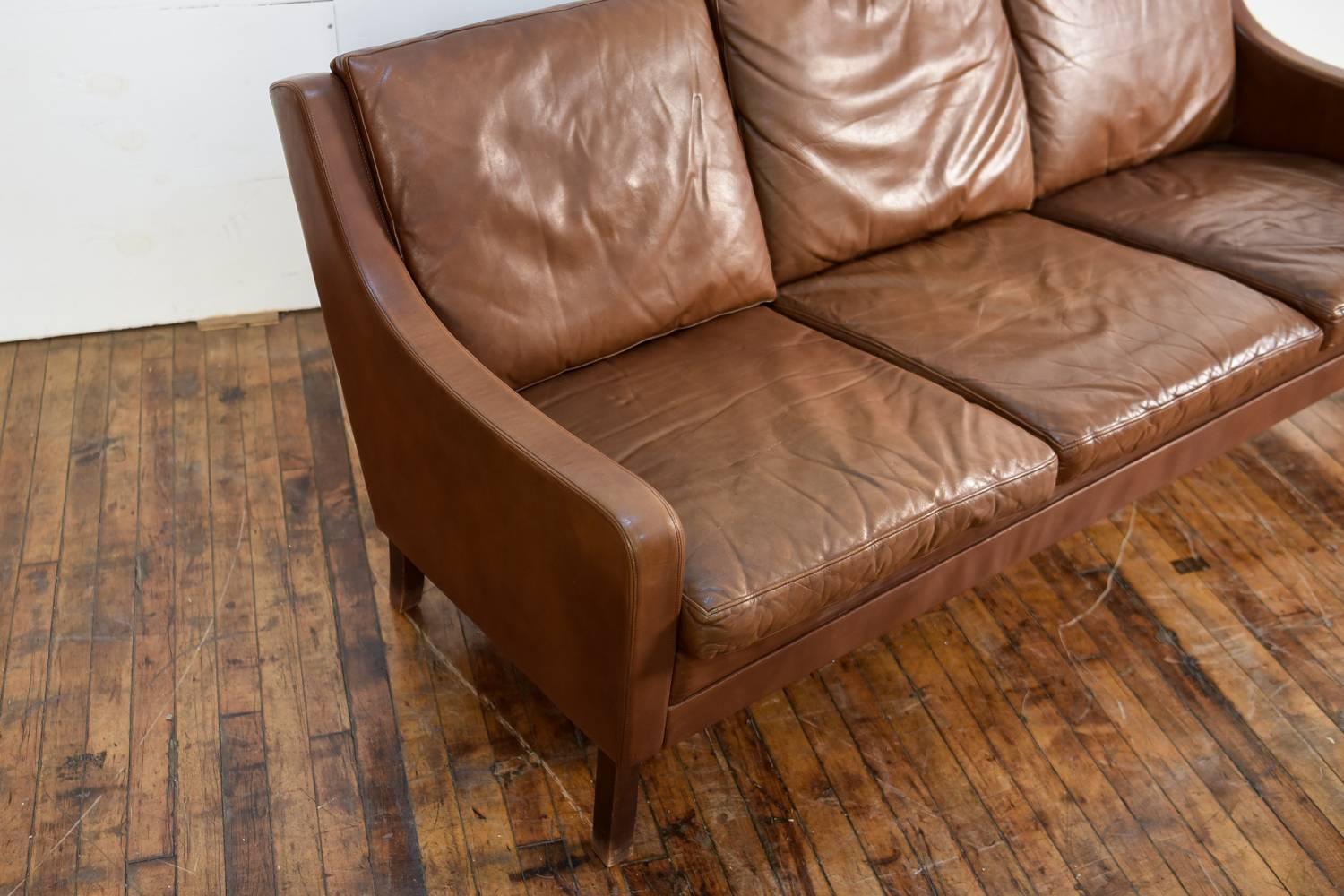 20th Century Danish Midcentury Børge Mogensen Style Leather Three-Seat Sofa