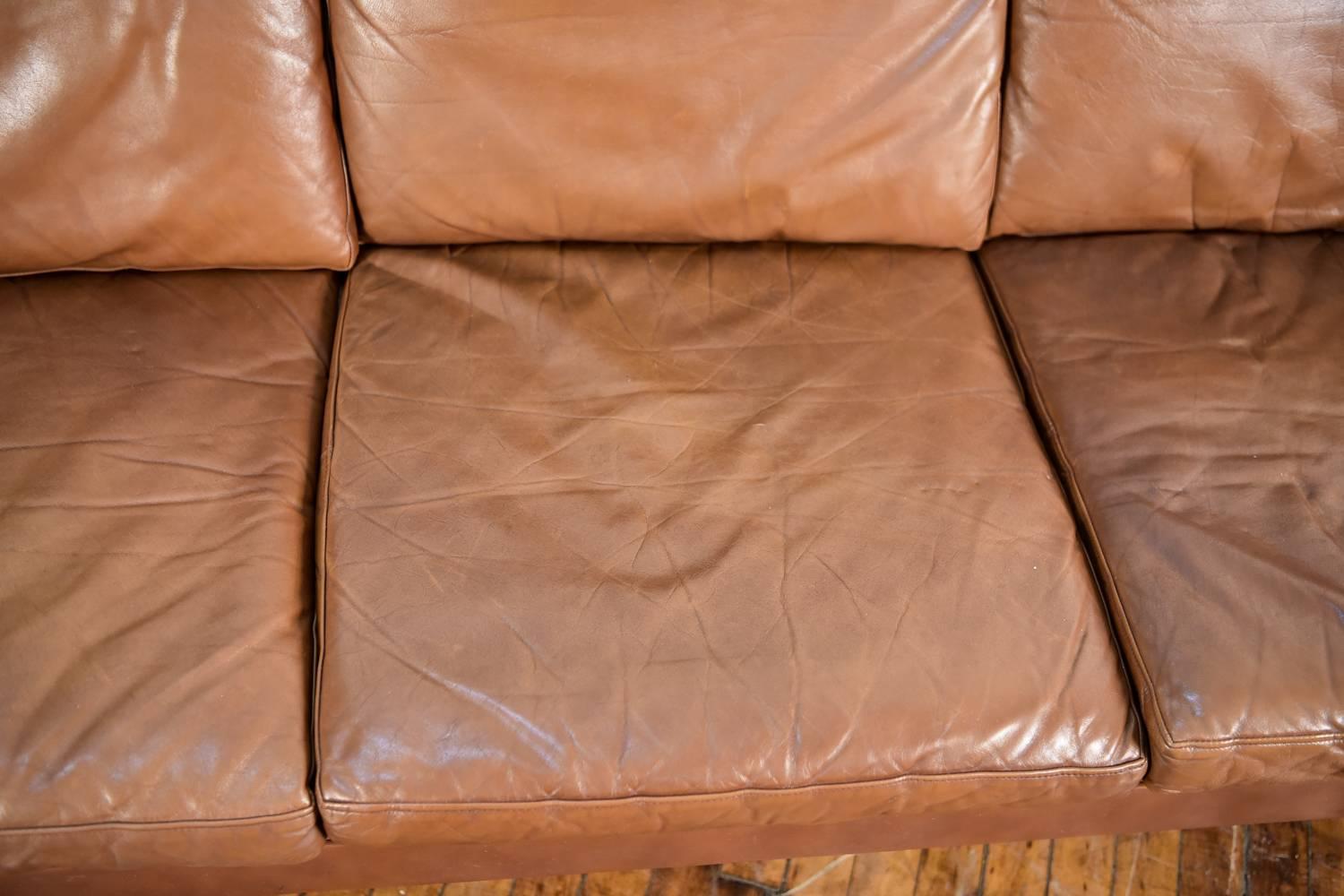 Danish Midcentury Børge Mogensen Style Leather Three-Seat Sofa 1