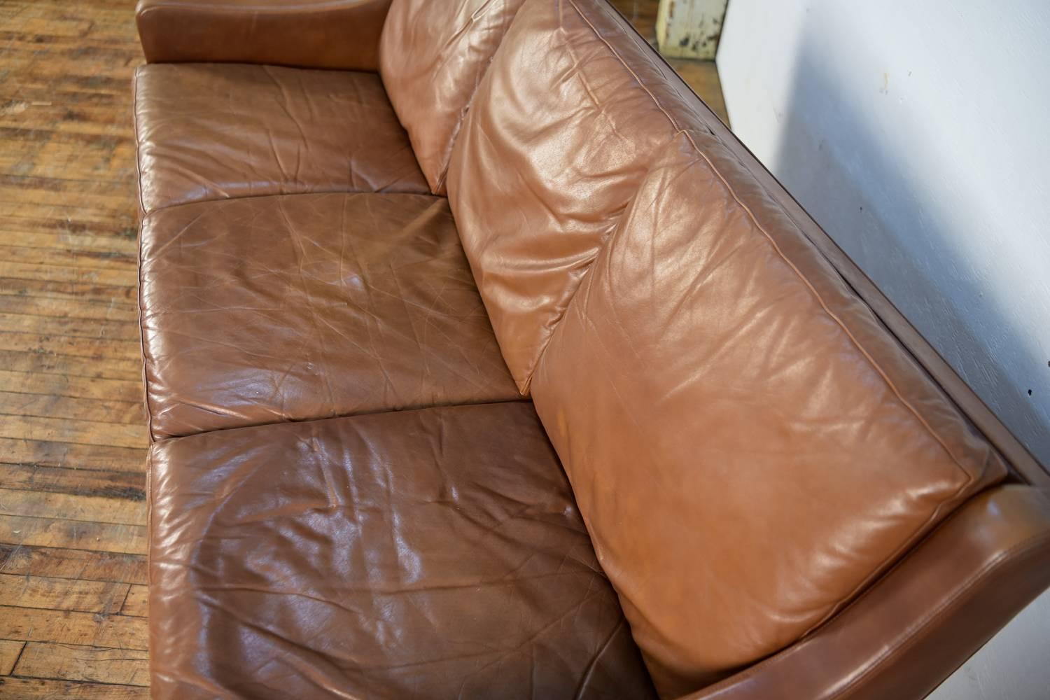 Danish Midcentury Børge Mogensen Style Leather Three-Seat Sofa 3