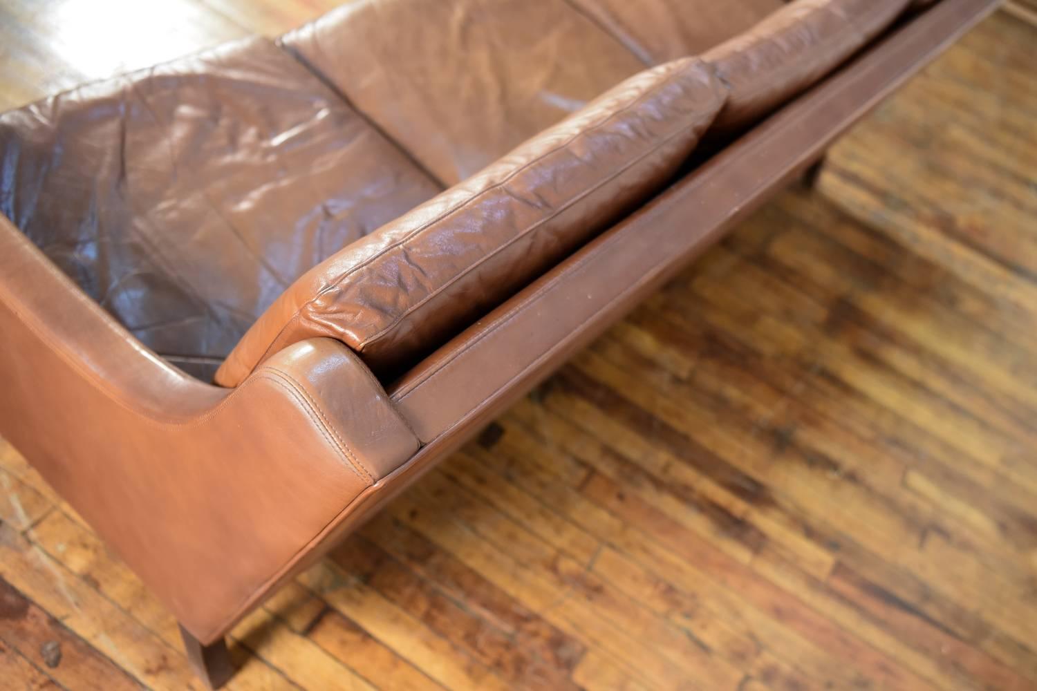 Danish Midcentury Børge Mogensen Style Leather Three-Seat Sofa 4