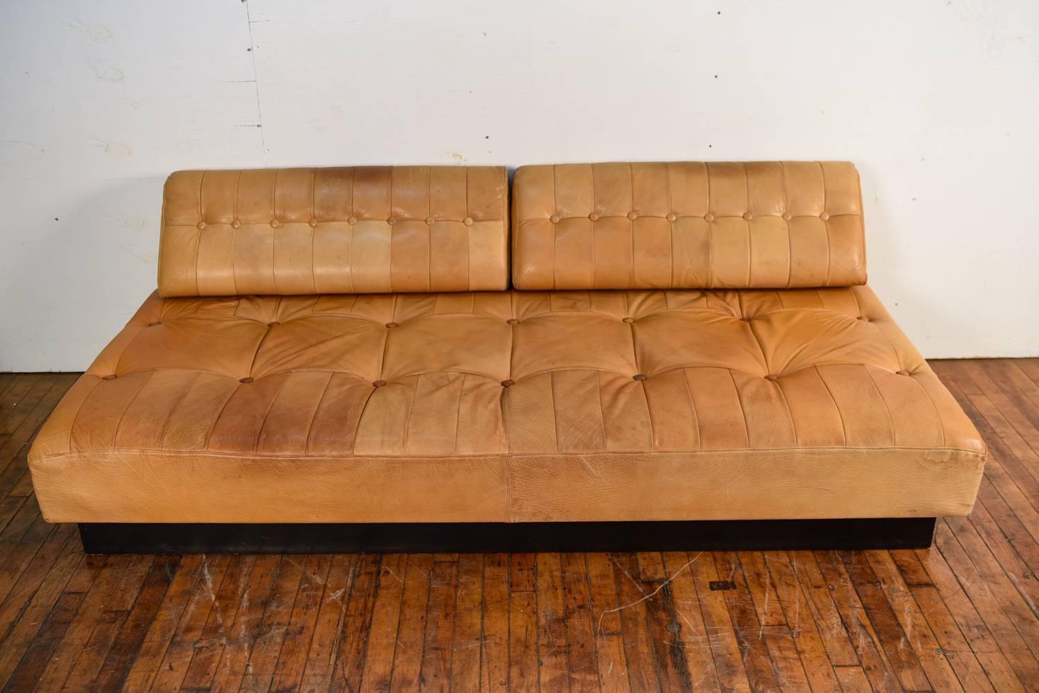 Mid-Century Modern Danish Midcentury De Sede Style Butterscotch Colored Leather Sofa or Daybed