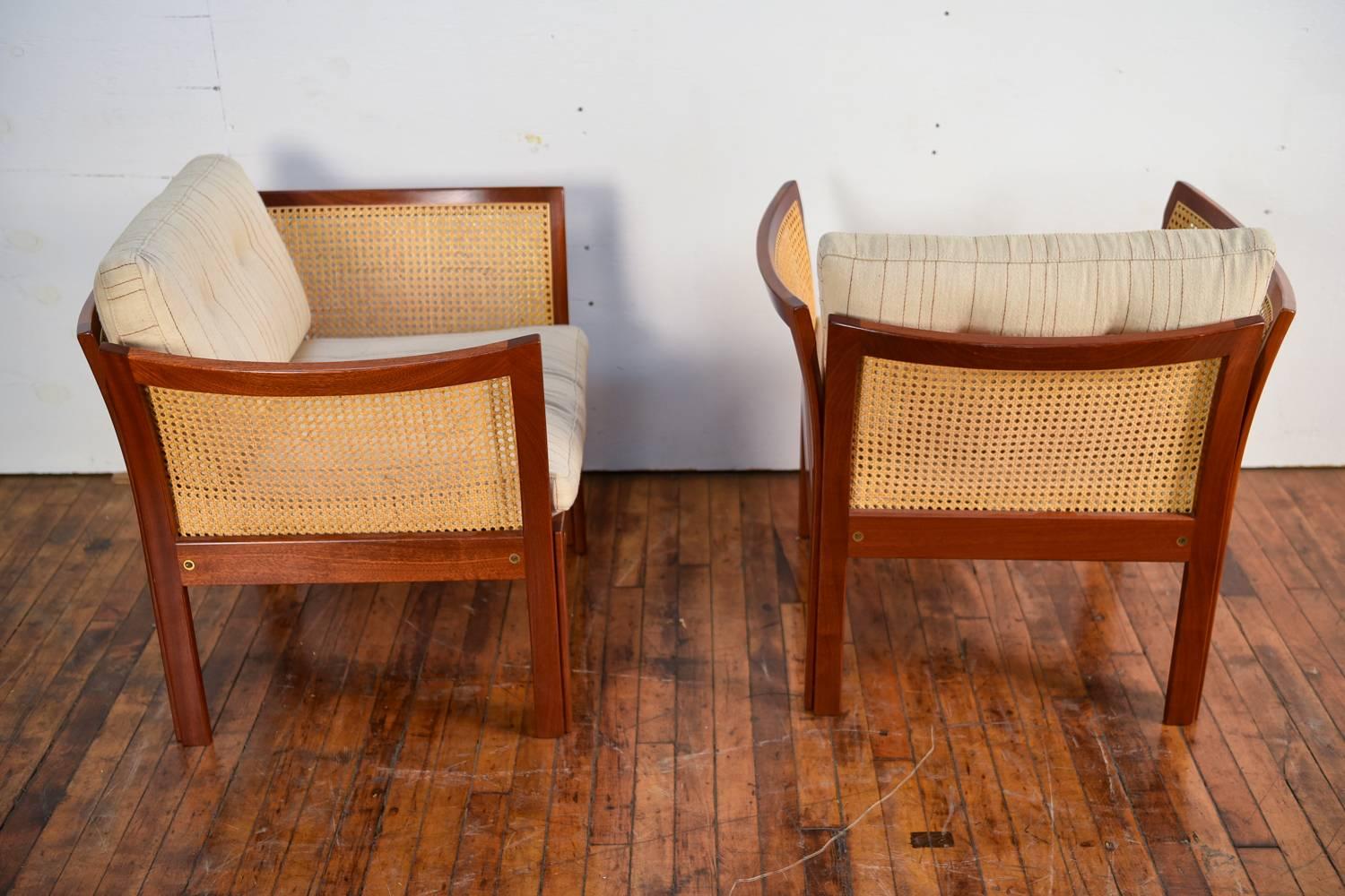 Cane Pair of Plexus Easy Chairs in Mahogany by Illum Wikkelsø for C. F. Christensen