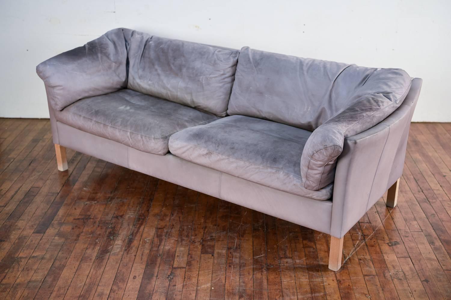 Danish Mogens Hansen Model 35 Gray Leather Sofa
