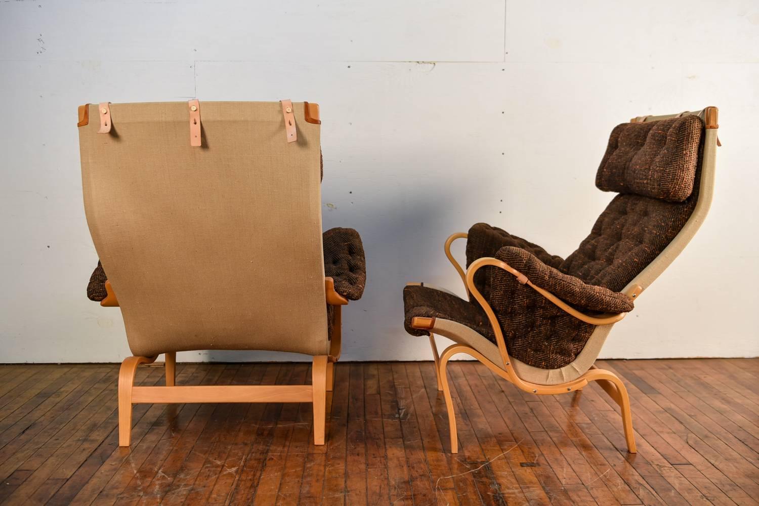 Swedish Pair of Bruno Mathsson Pernilla Lounge Chairs by DUX