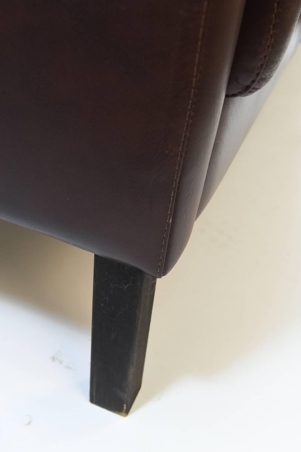 Danish Midcentury Three-Seat Sofa in Chocolate Brown Leather 5