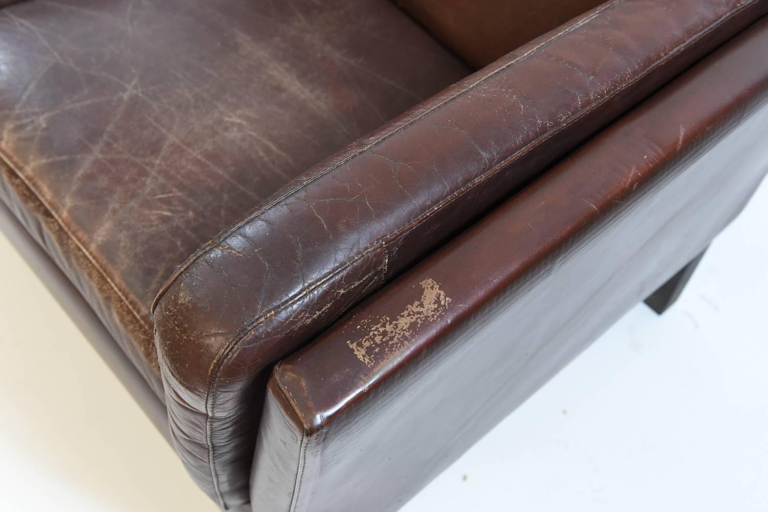 20th Century Danish Midcentury Three-Seat Sofa in Chocolate Brown Leather
