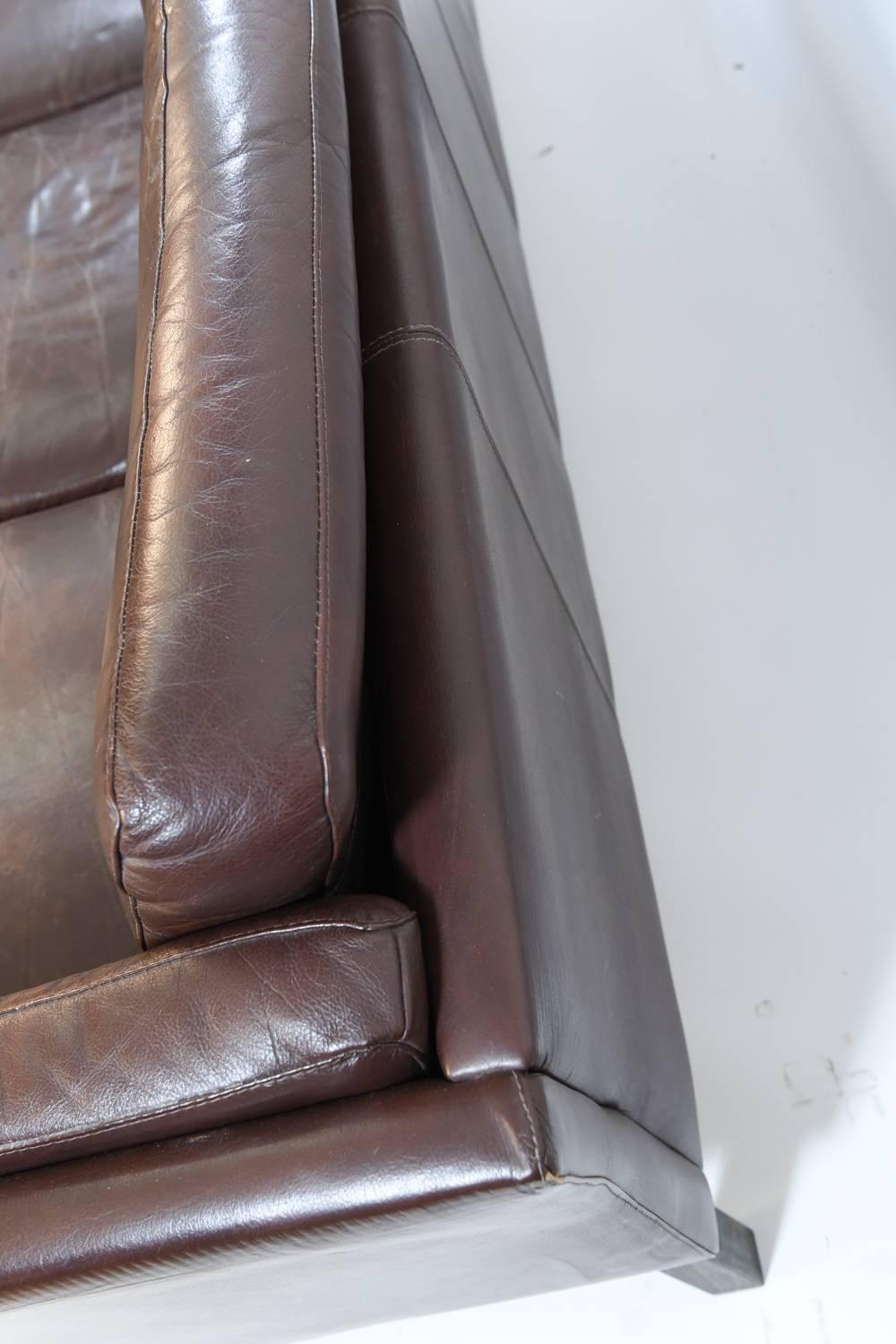 Danish Midcentury Three-Seat Sofa in Chocolate Brown Leather 2