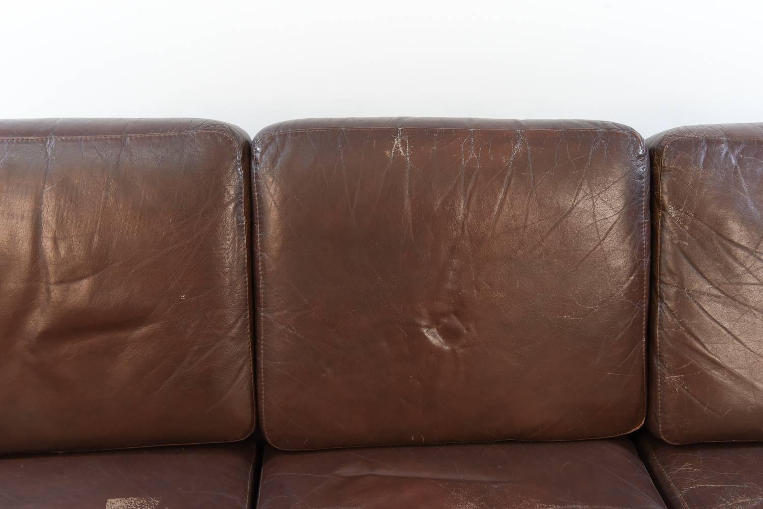 Mid-Century Modern Danish Midcentury Three-Seat Sofa in Chocolate Brown Leather