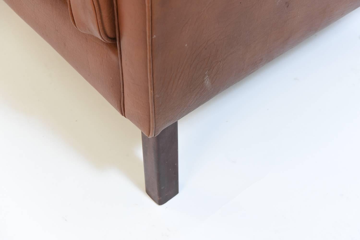 Danish Midcentury Børge Mogensen Style Leather Two-Seat Sofa or Loveseat 1