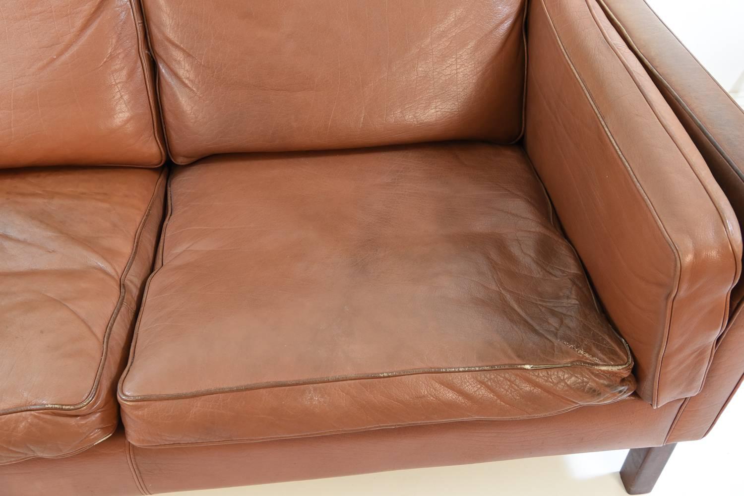 Mid-Century Modern Danish Midcentury Børge Mogensen Style Leather Two-Seat Sofa or Loveseat