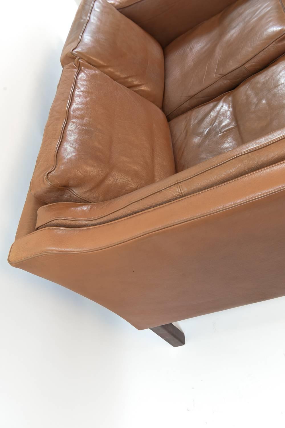 Danish Midcentury Børge Mogensen Style Leather Two-Seat Sofa or Loveseat 4