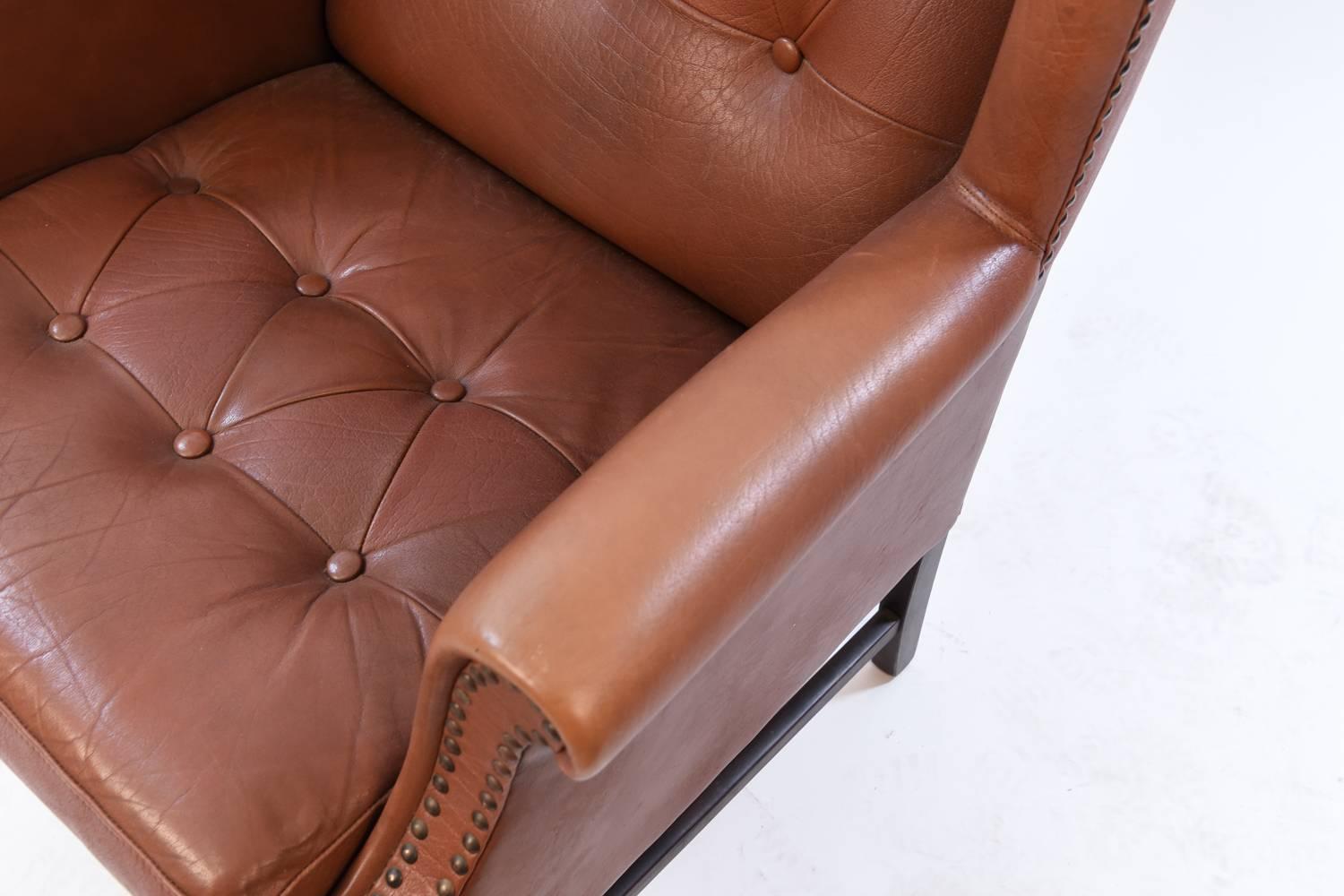 Leather Wingback Chair In Good Condition In Norwalk, CT