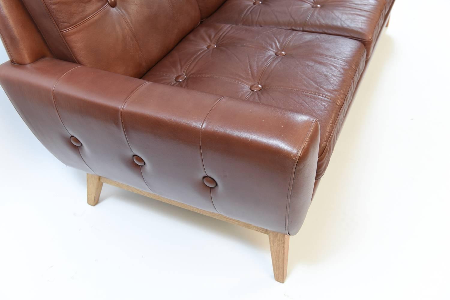 Svend Skipper Danish Midcentury Leather Three-Seat Sofa In Good Condition In Norwalk, CT