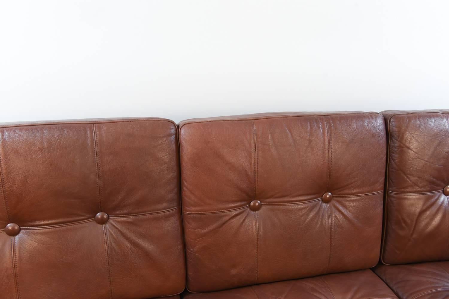 Mid-Century Modern Svend Skipper Danish Midcentury Leather Three-Seat Sofa