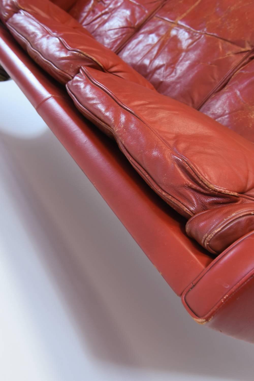 Mid-20th Century Danish Midcentury Børge Mogensen Style Red Leather Three-Seat Sofa