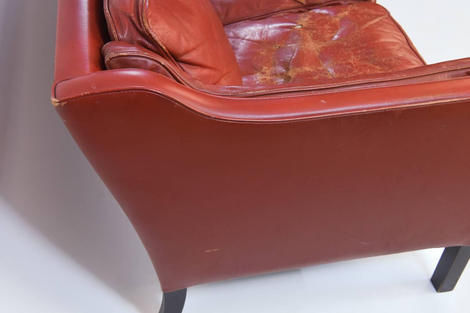 Danish Midcentury Børge Mogensen Style Red Leather Three-Seat Sofa 1