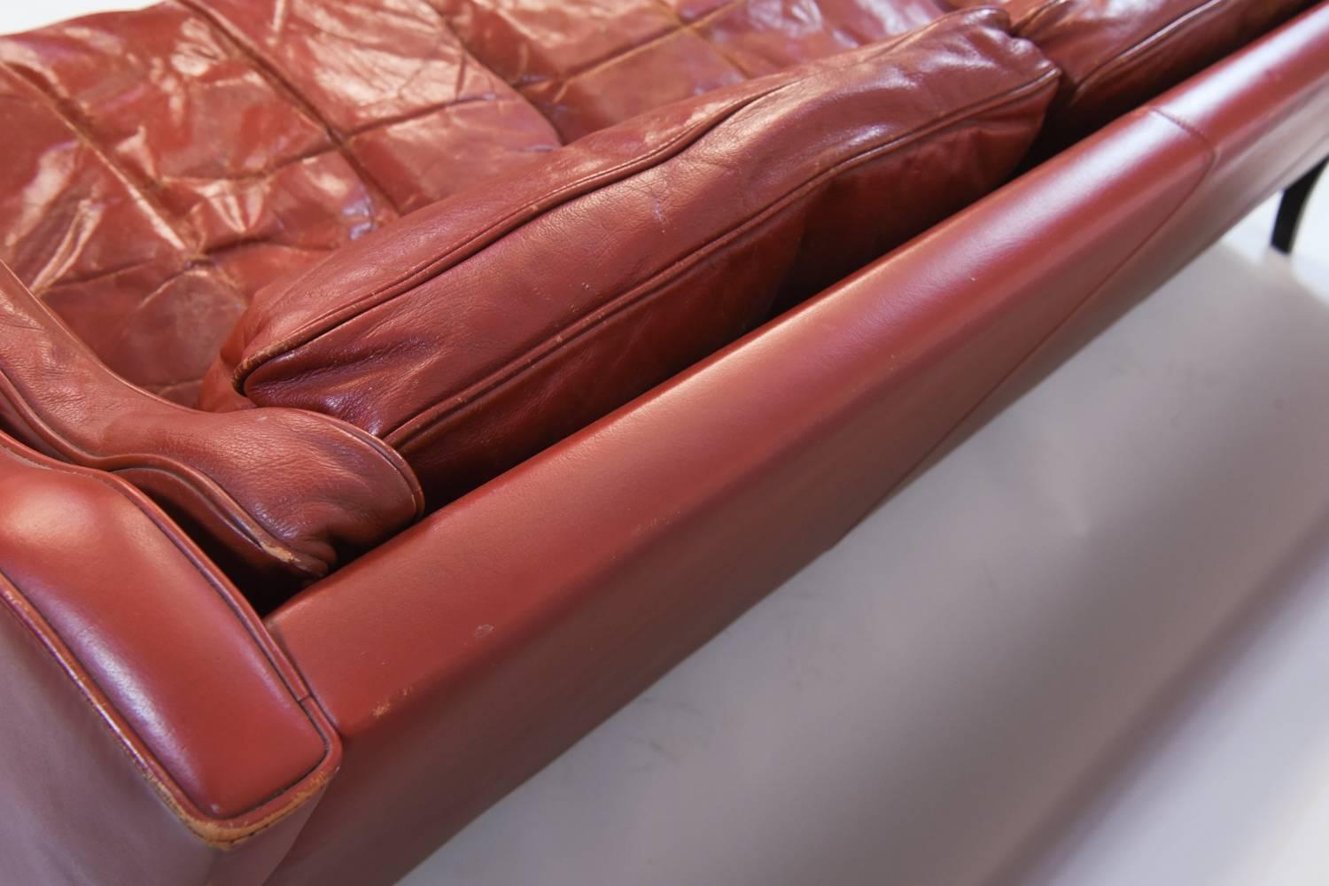 Danish Midcentury Børge Mogensen Style Red Leather Three-Seat Sofa 4