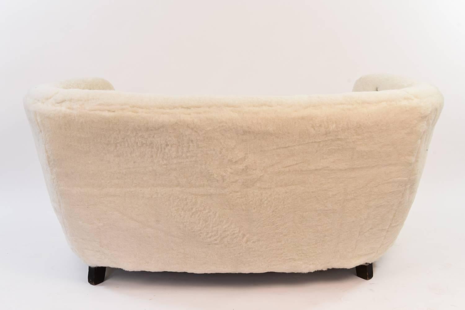 Slagelse Møbelværk Model 15 Lambs Wool Upholstered Banana Shape Loveseat 2