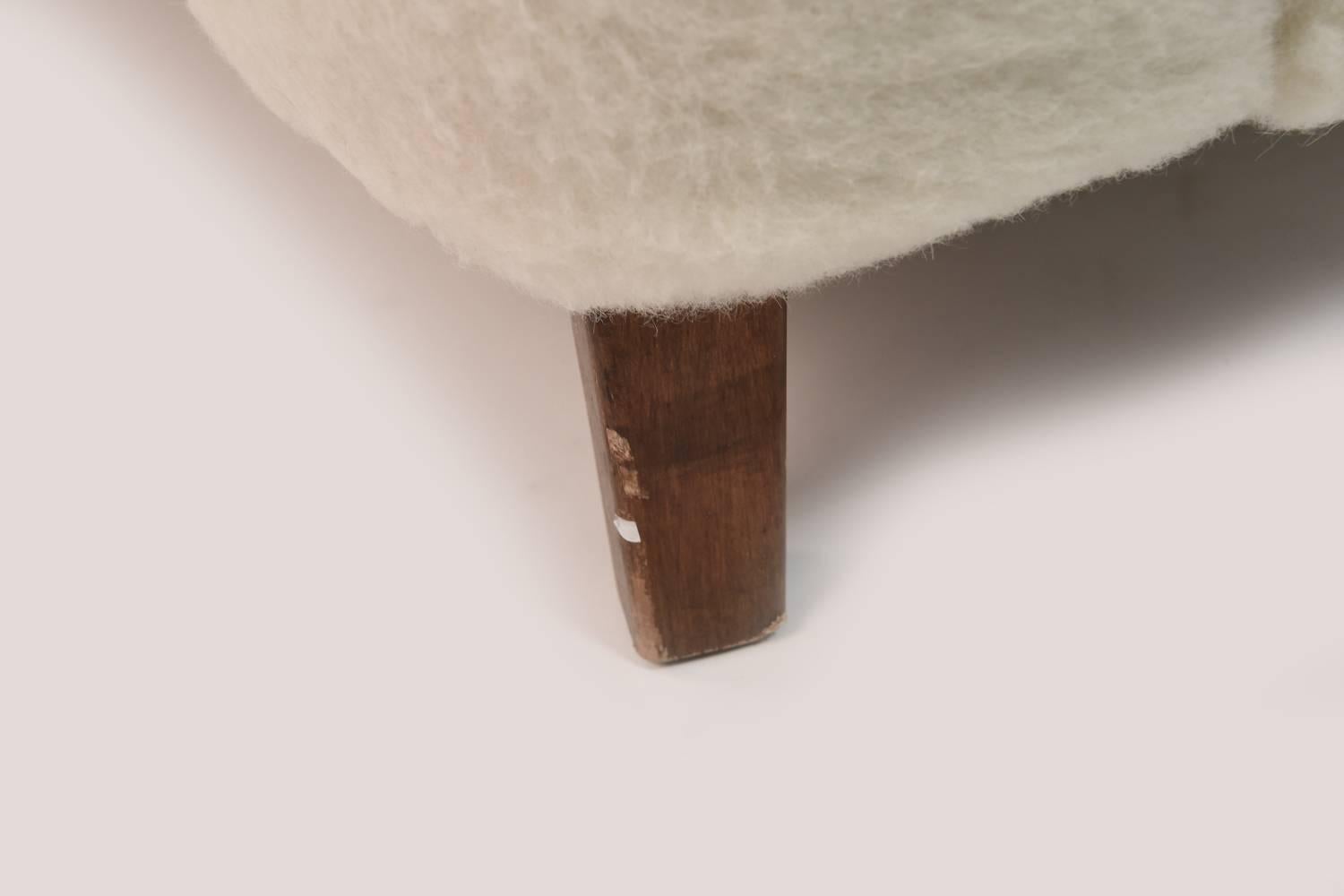 Slagelse Møbelværk Lambs Wool Upholstered Banana Shape Loveseat In Excellent Condition In Norwalk, CT
