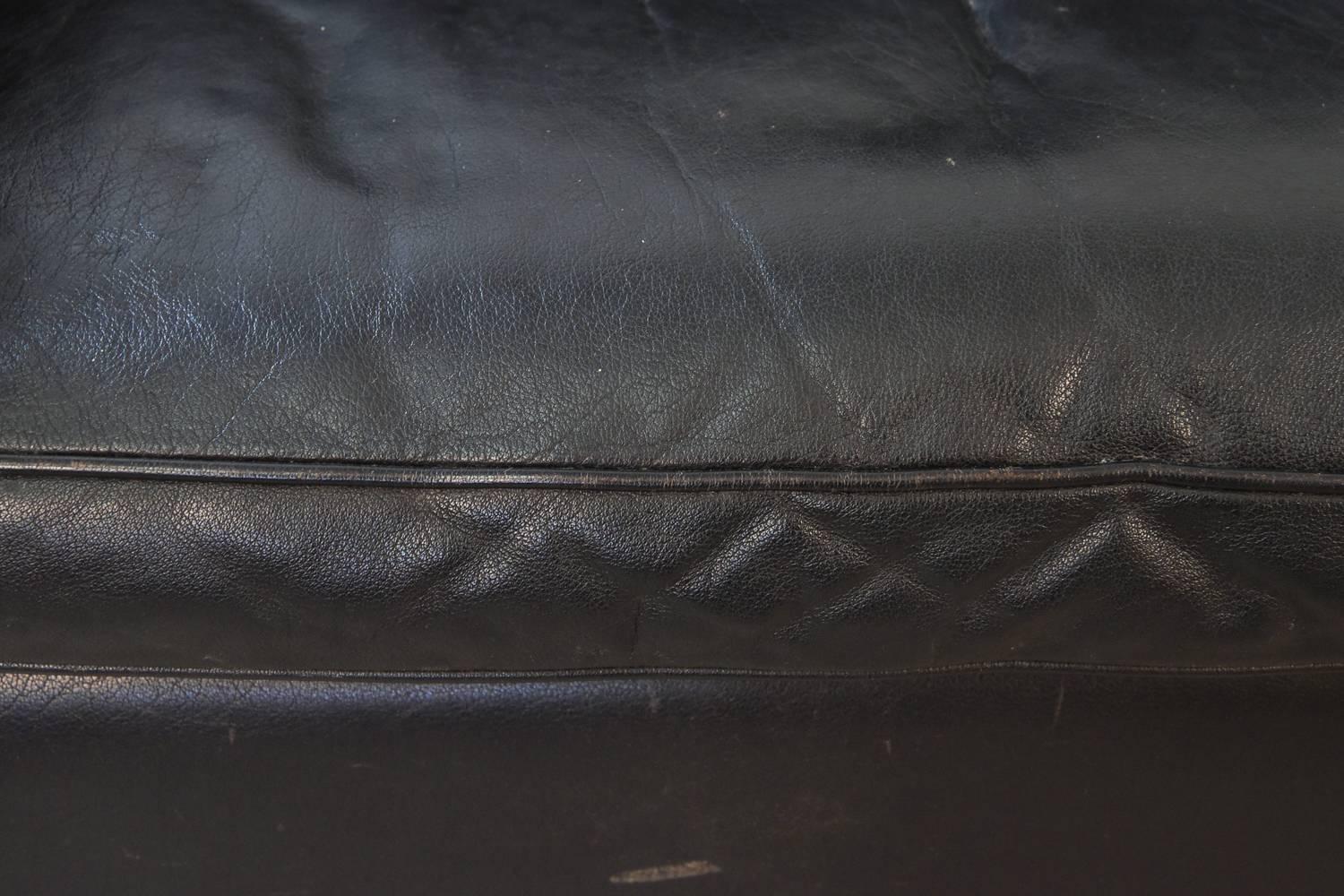 Mid-Century Modern Danish Midcentury Borge Mogensen Style Black Leather Three-Seat Sofa