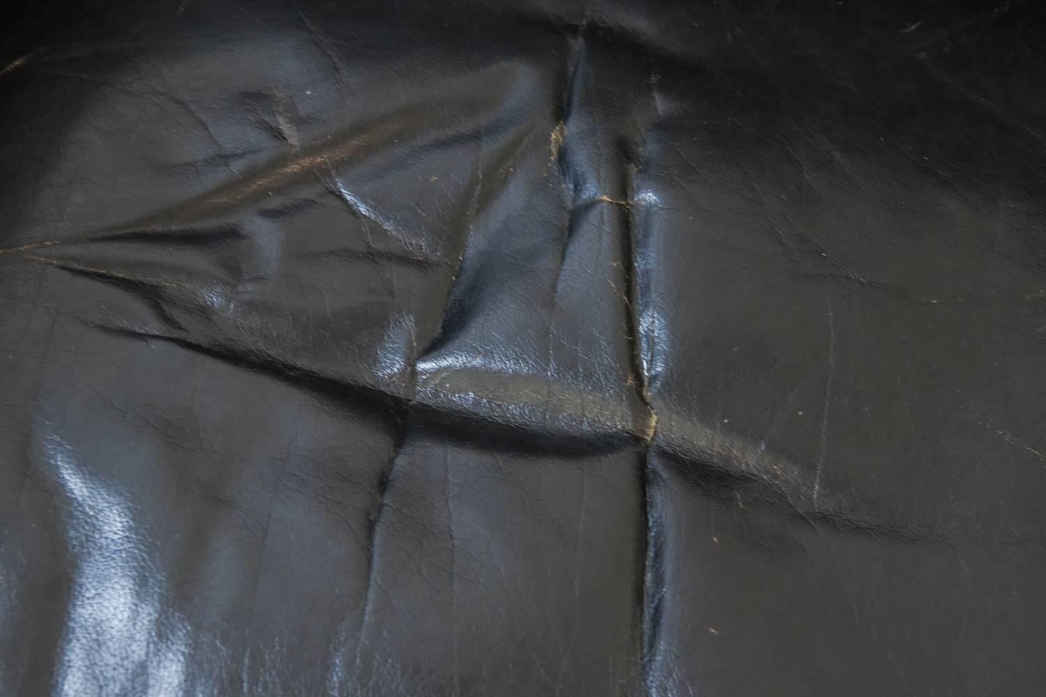 Danish Midcentury Borge Mogensen Style Black Leather Three-Seat Sofa In Good Condition In Norwalk, CT