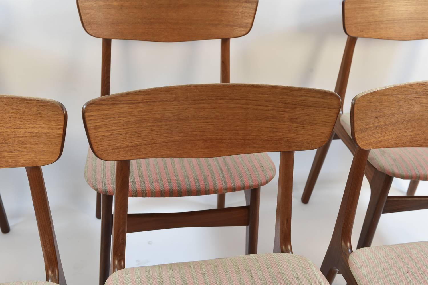 Mid-Century Modern Set of Six Teak Danish Midcentury Side Chairs