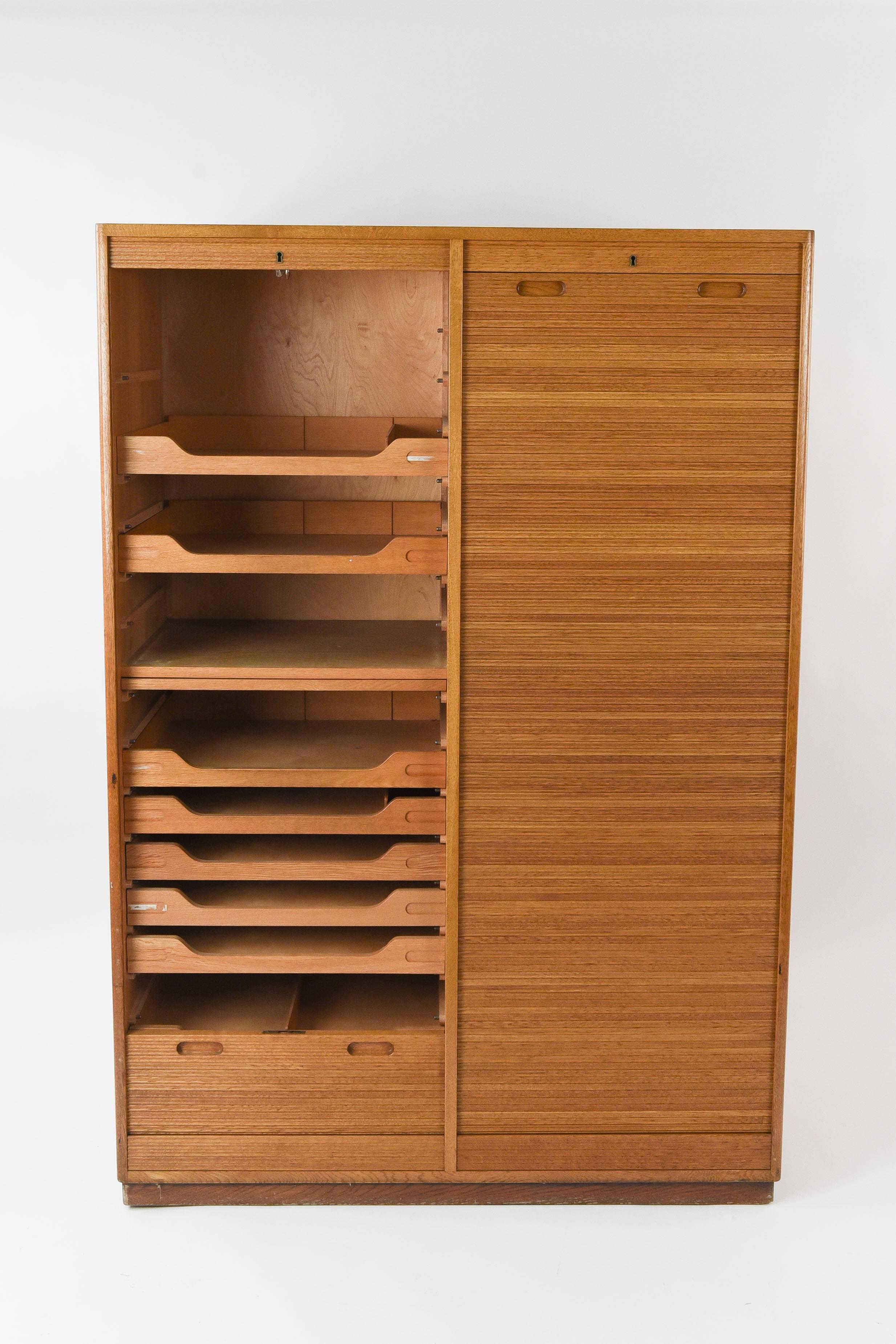 20th Century Danish Midcentury Tambour Sliding Door File Cabinet