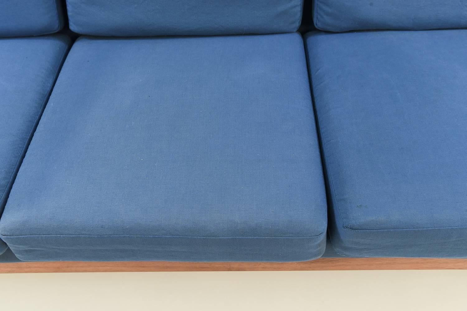 Mid-Century Modern Danish Midcentury Blue Cotton and Rosewood Sofa
