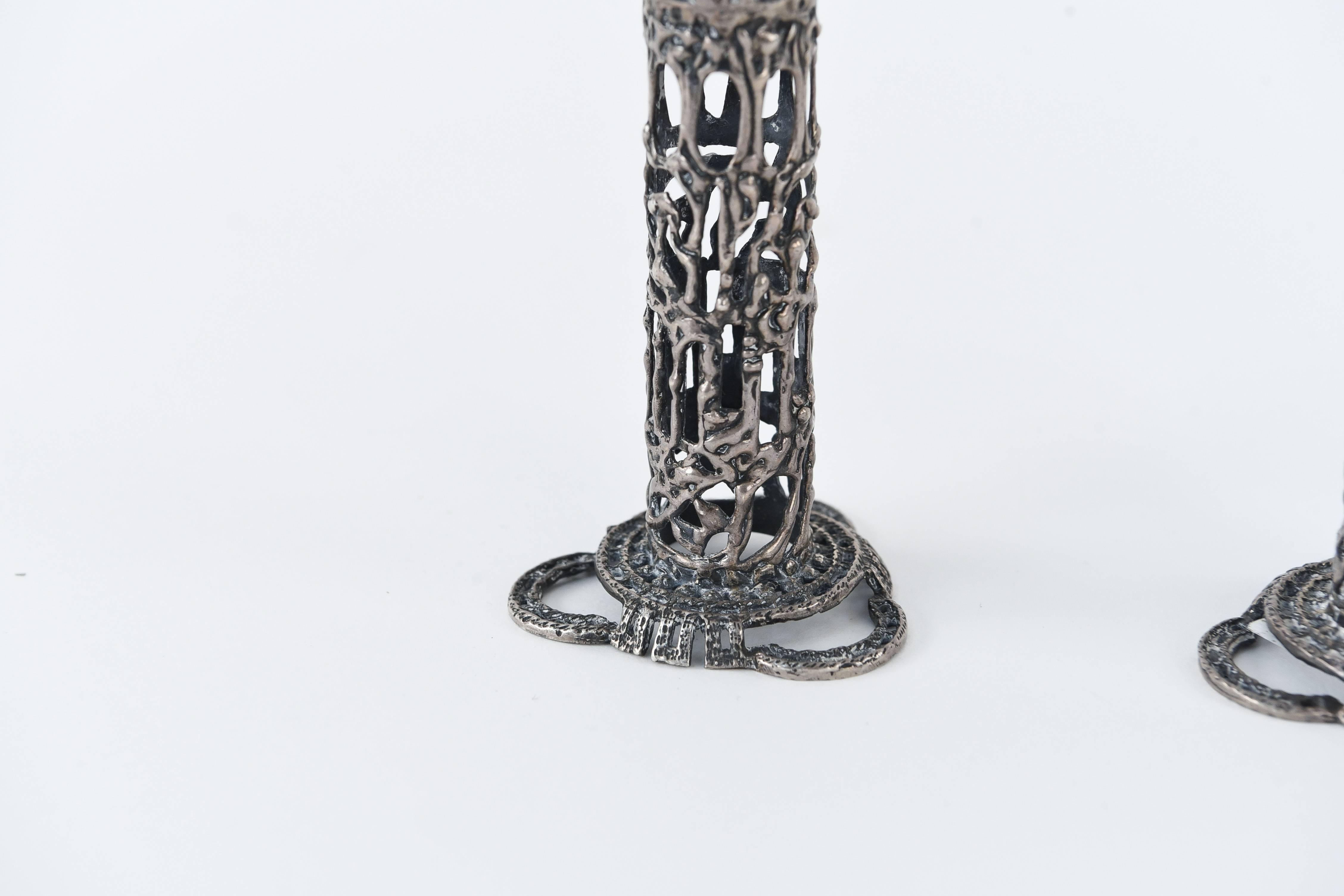 Sculptural Brutalist Silver Candlesticks In Excellent Condition In Norwalk, CT