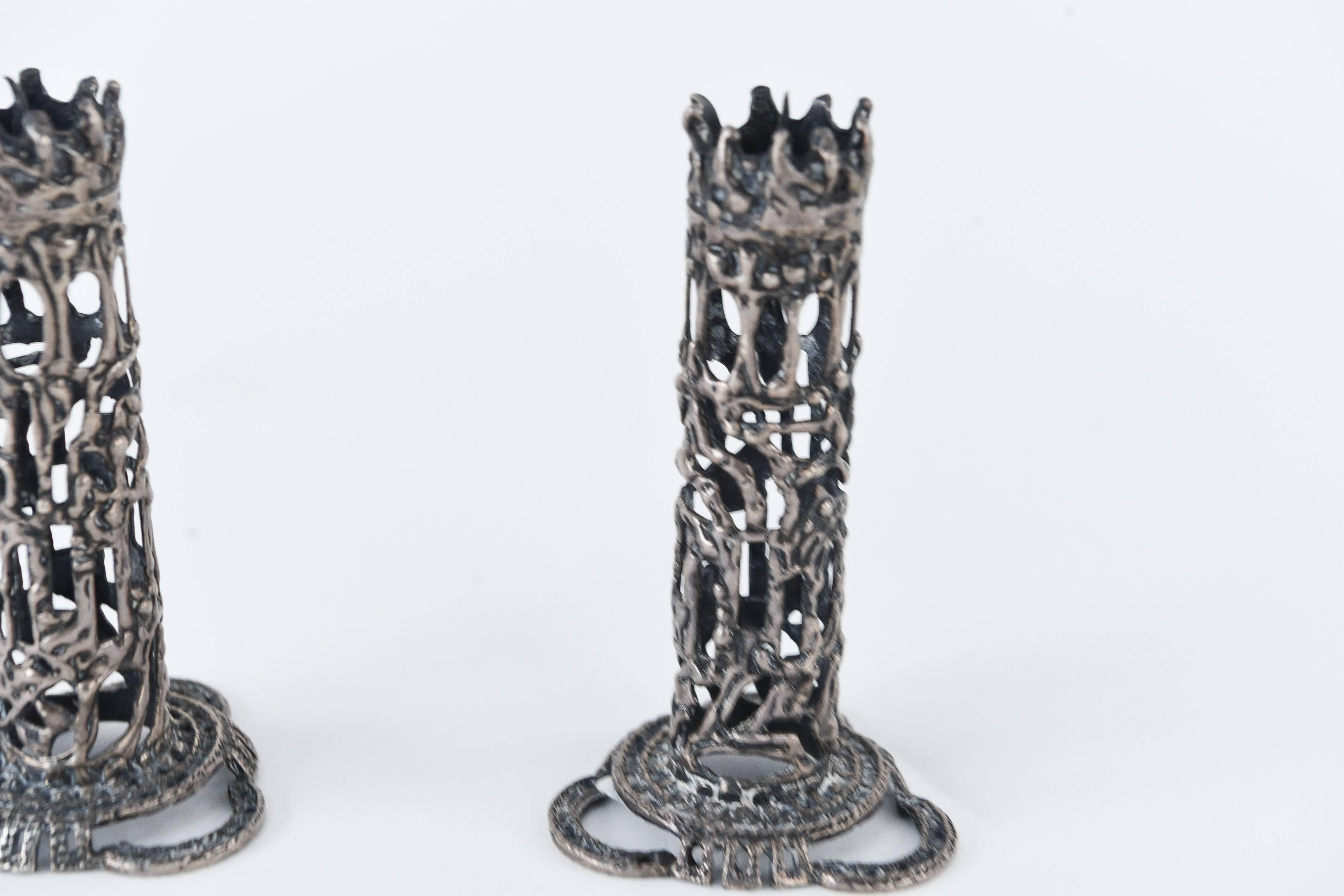 Sculptural Brutalist Silver Candlesticks 1