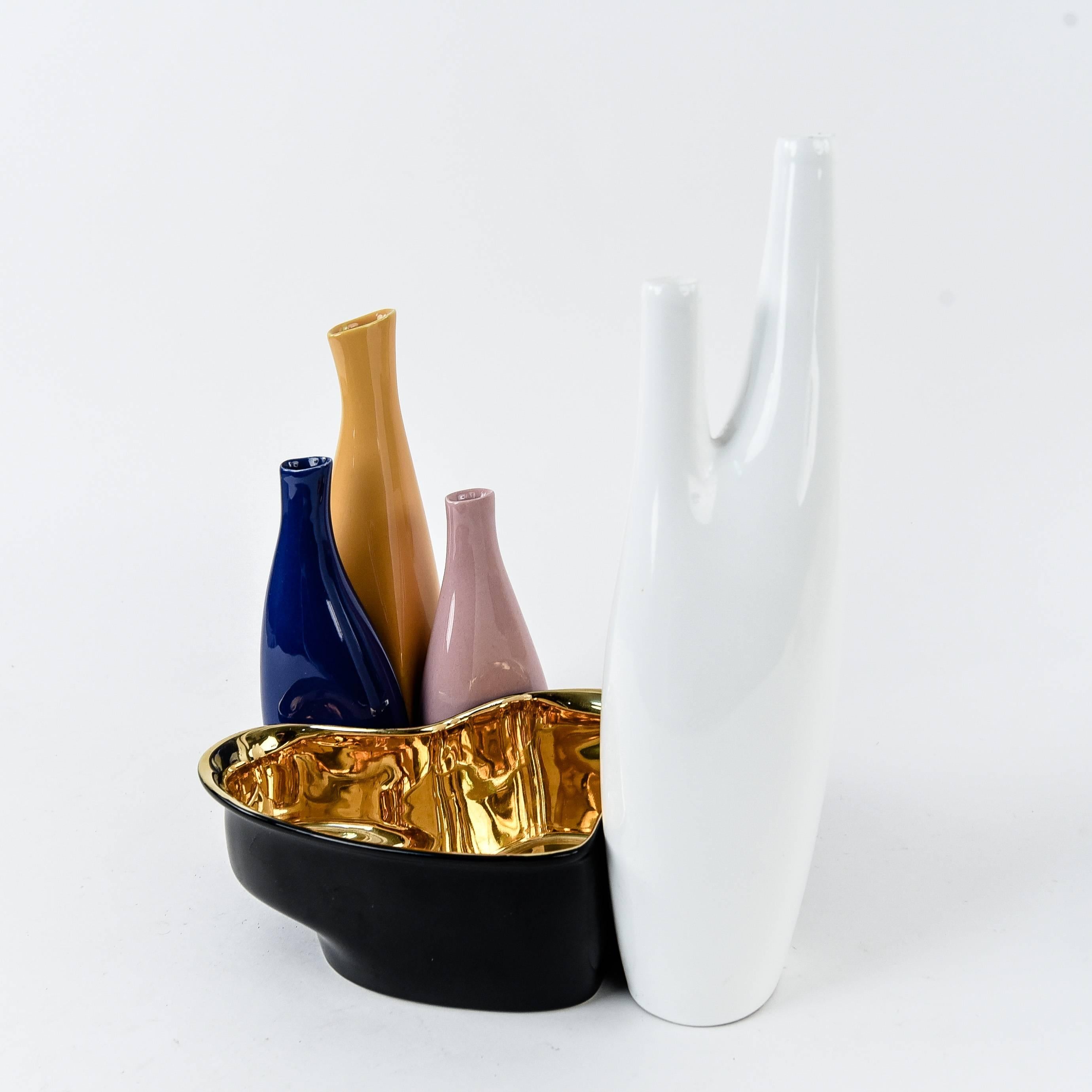 Ceramic Attributed to Studio Alchimia Bud Vase and Attached Dish