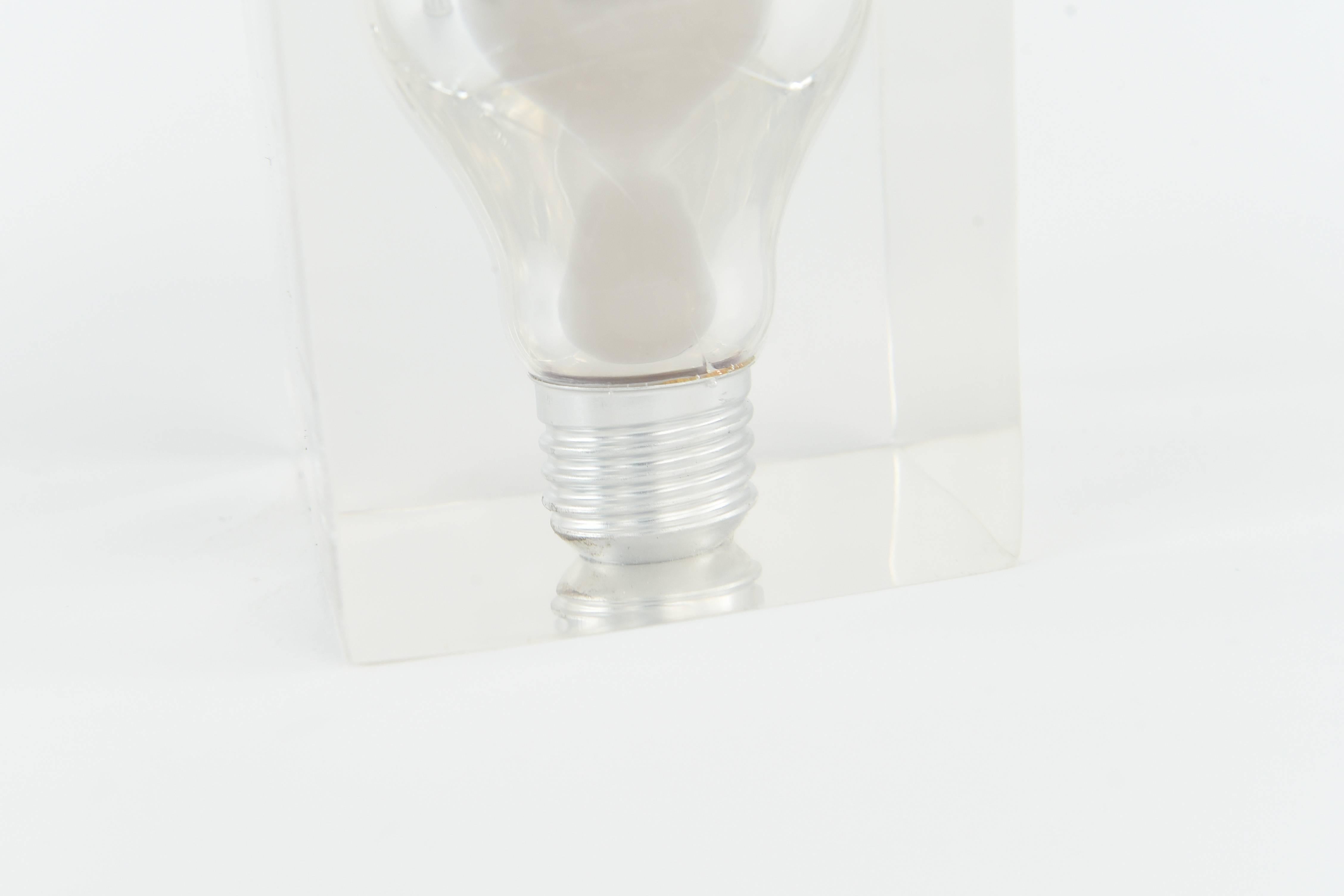 Mid-Century Modern Light Bulb Suspended in Lucite Sculpture