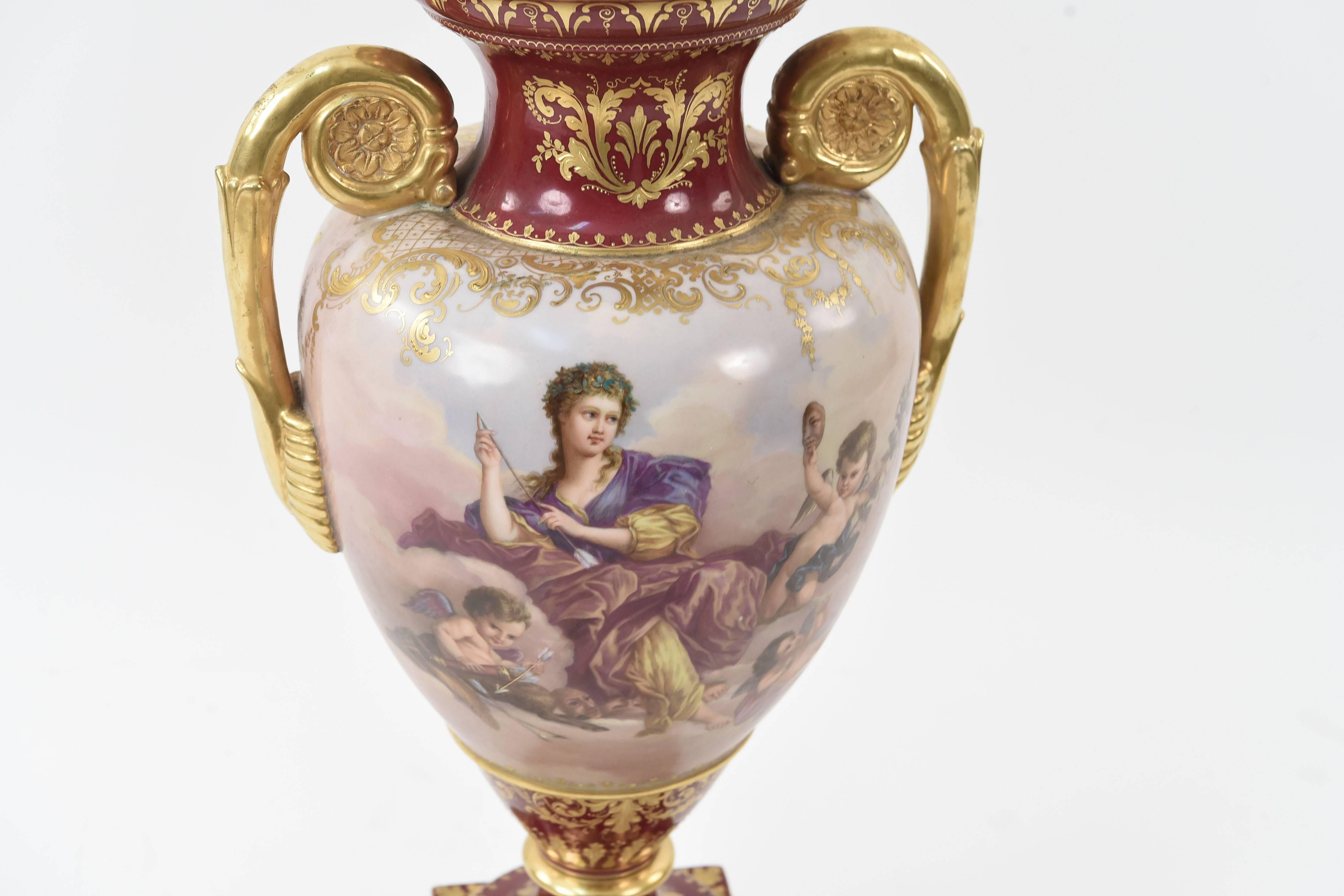 Porcelain Royal Vienna Scenic Painted Lidded Urn