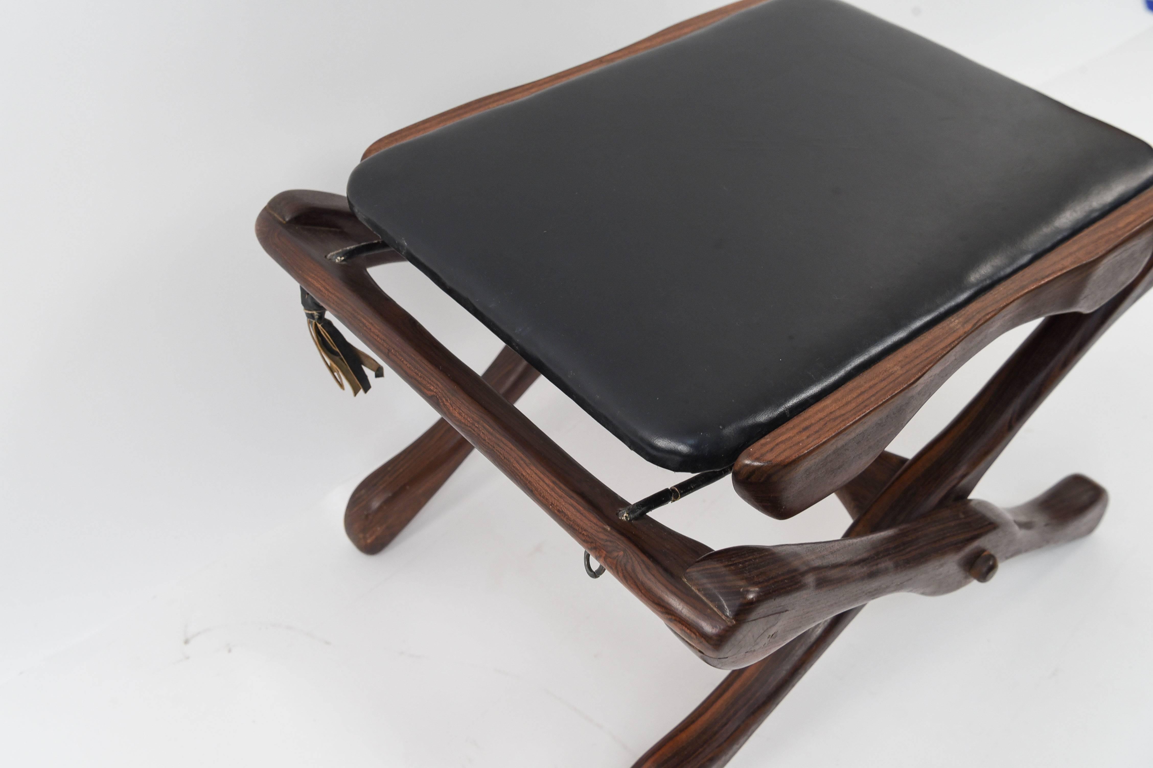 Mid-Century Modern Rosewood and Leather Stool or Ottoman by Don Shoemaker