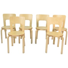Set of Six Alvar Aalto for Artek High Back Chairs Model 66