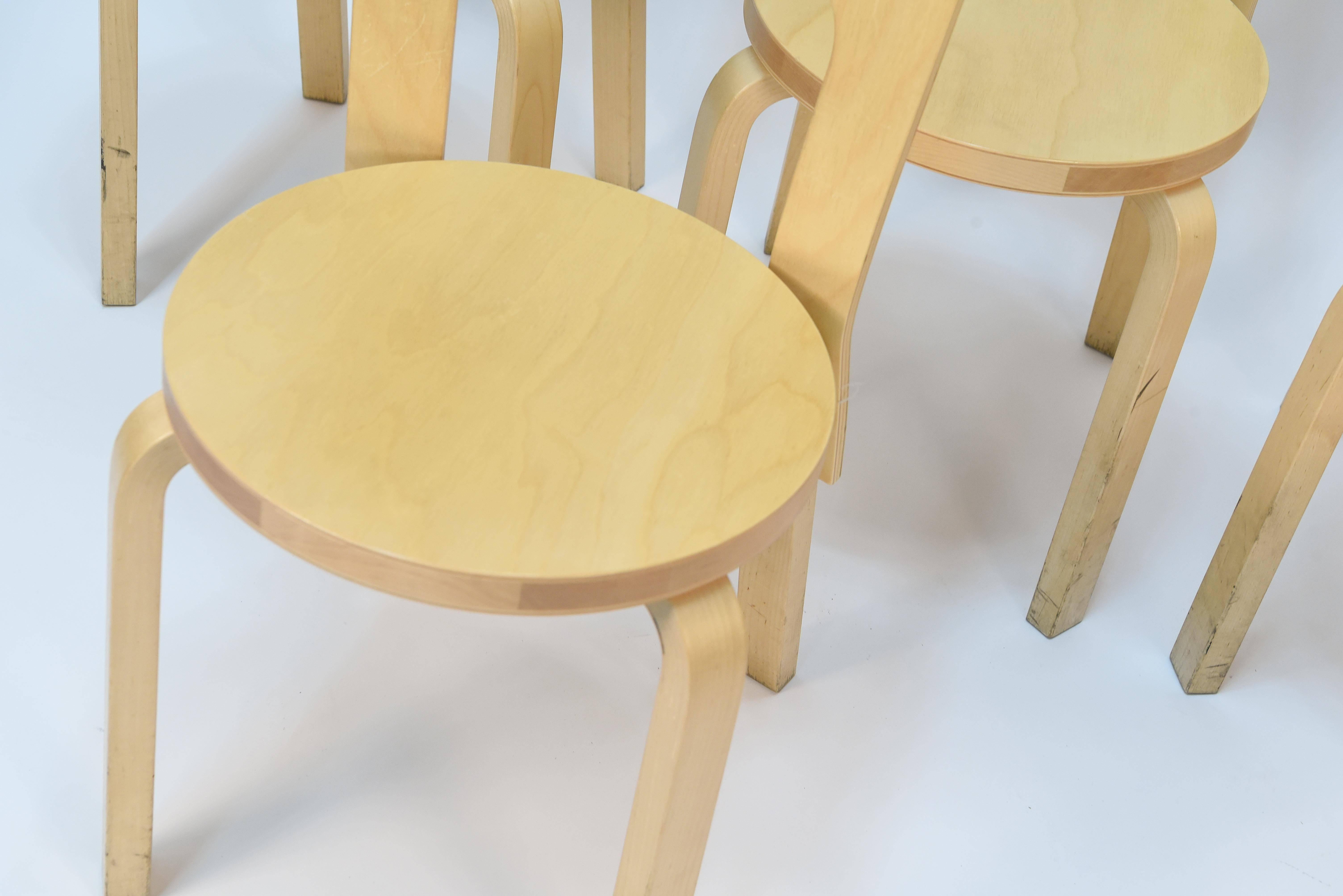 Tagged on bottom. Made in Finland by Artek, a furniture company founded by Alvar Aalto in 1935. The 66 chair is in the permanent collection of The Museum of Modern Art, New York. With a simple yet attractive design, the 66 chair can work nicely in