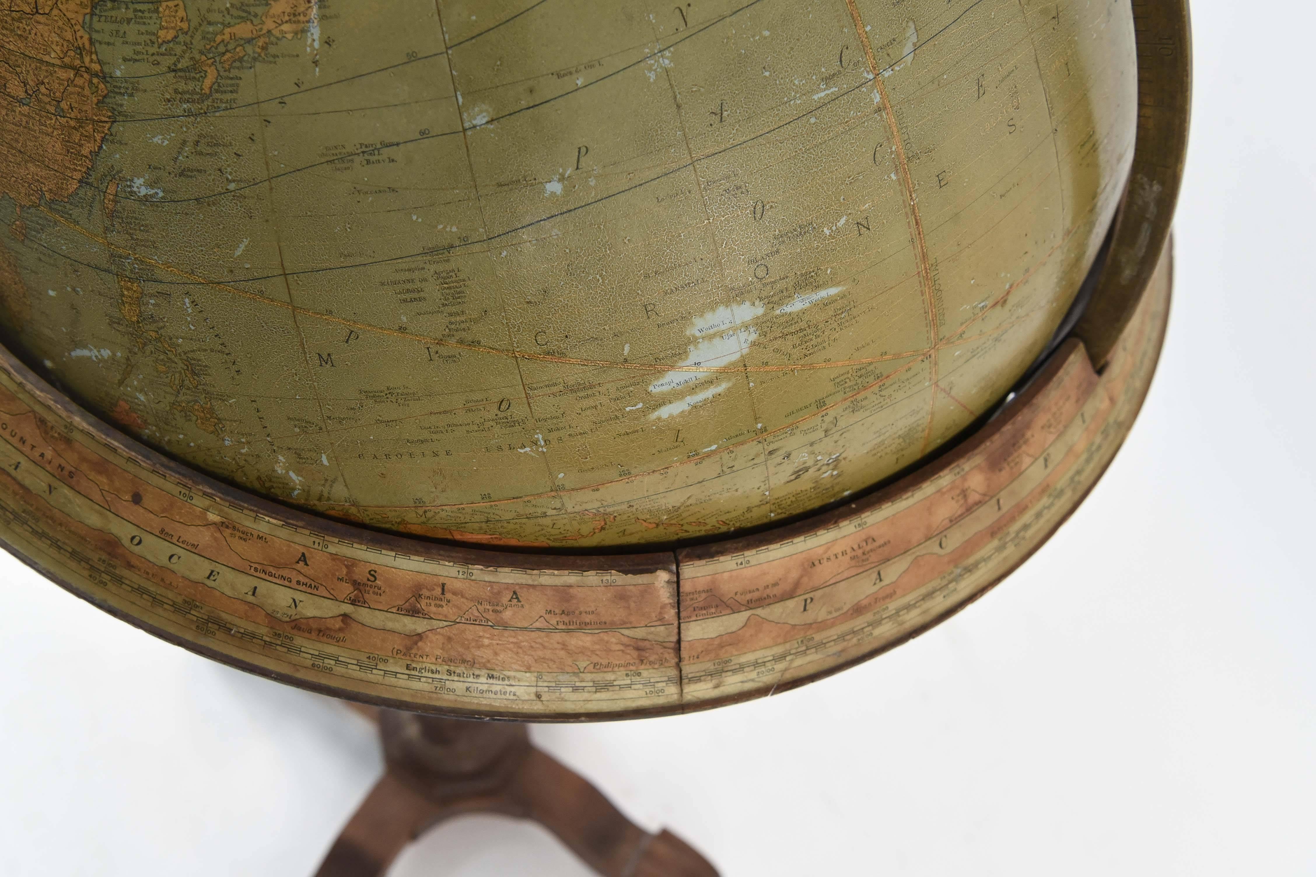 20th Century Rand McNally & Co. Terrestrial Globe on Stand, circa 1920