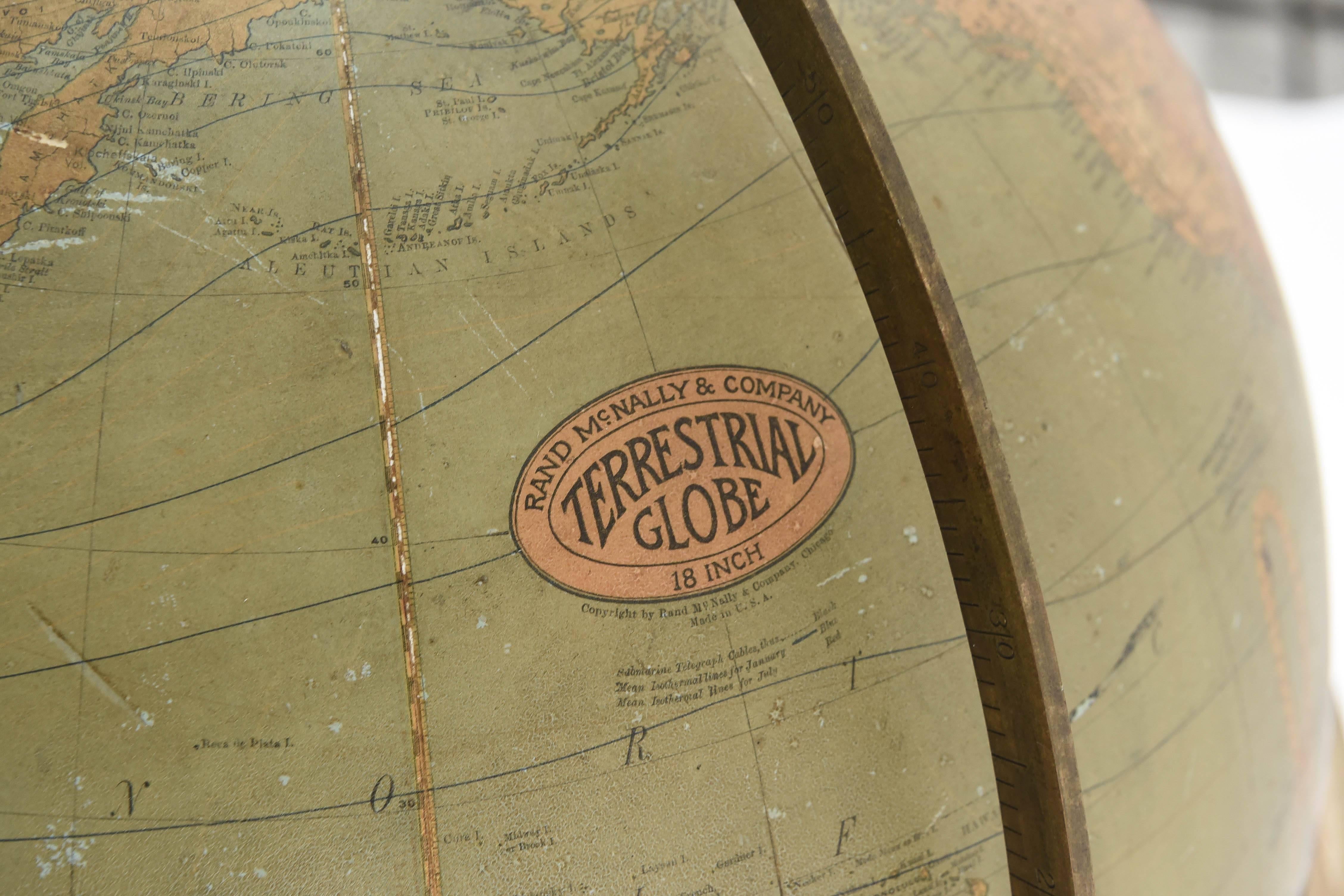 Rand McNally & Co. Terrestrial Globe on Stand, circa 1920 In Good Condition In Norwalk, CT