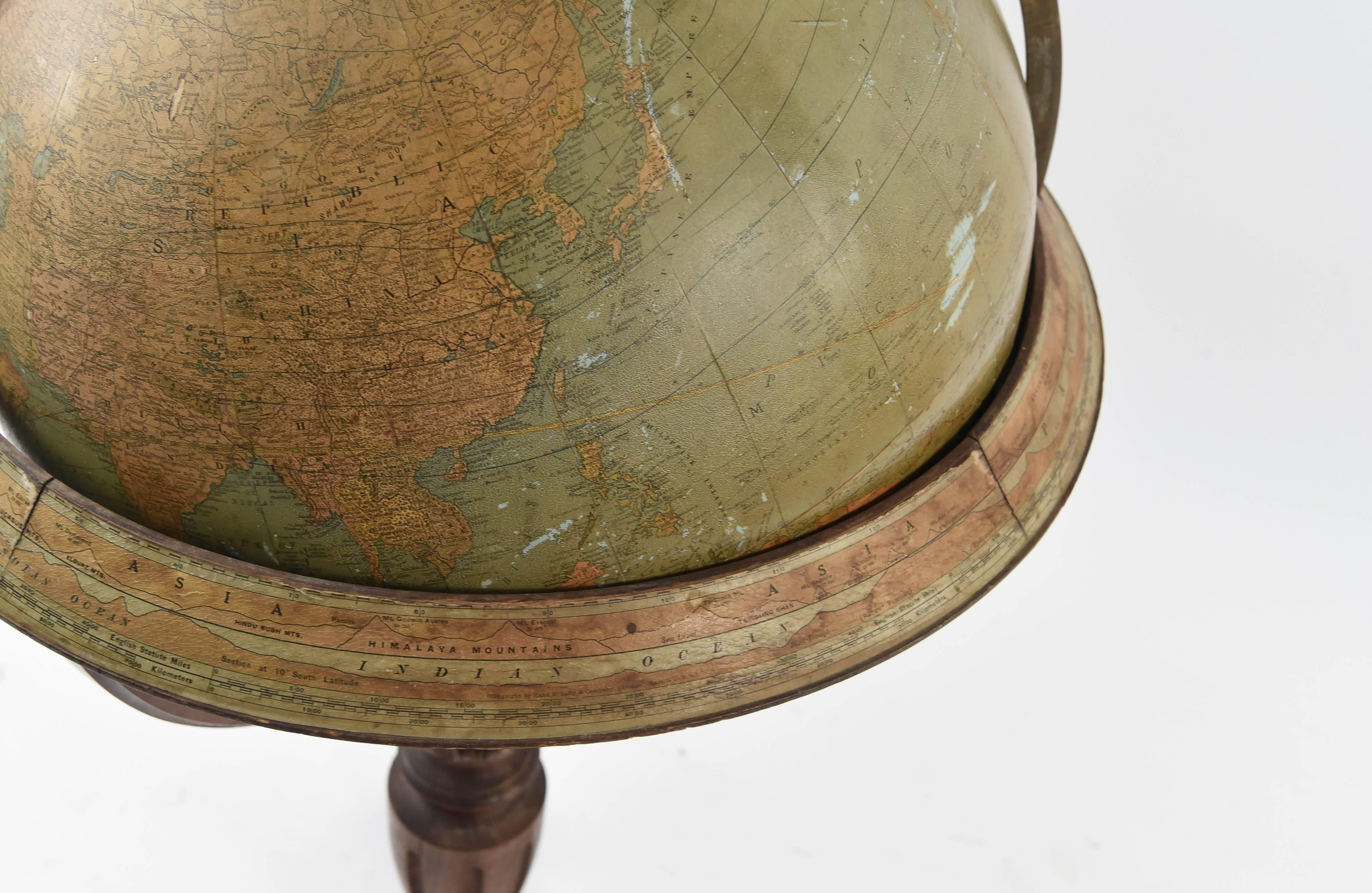 American Rand McNally & Co. Terrestrial Globe on Stand, circa 1920