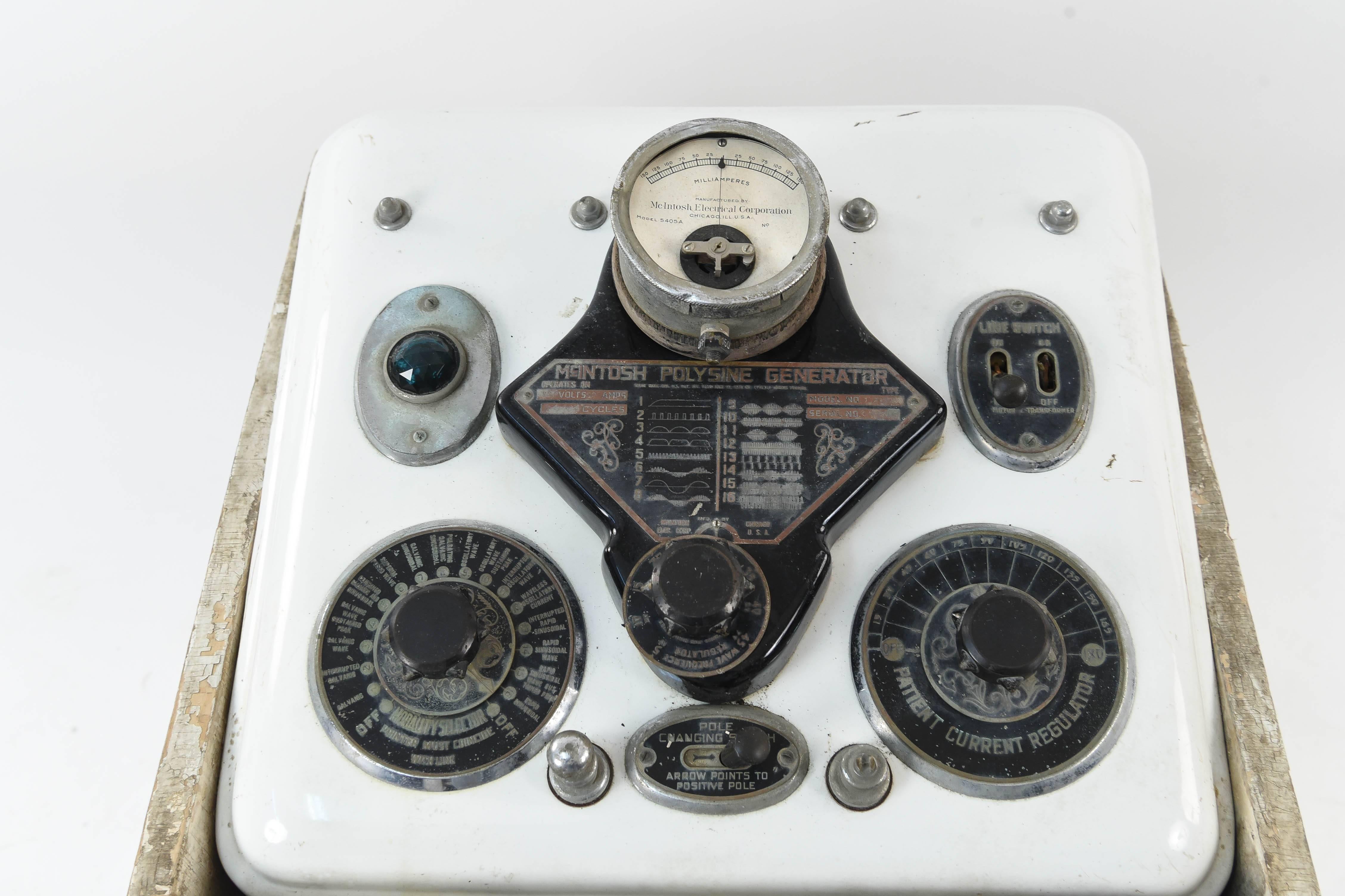 A very interesting piece having to do with the treatment of mental health in america.  this machine dates to the 1940s or earlier, its missing and of the cords or paddles but promises to be a great conversation piece!