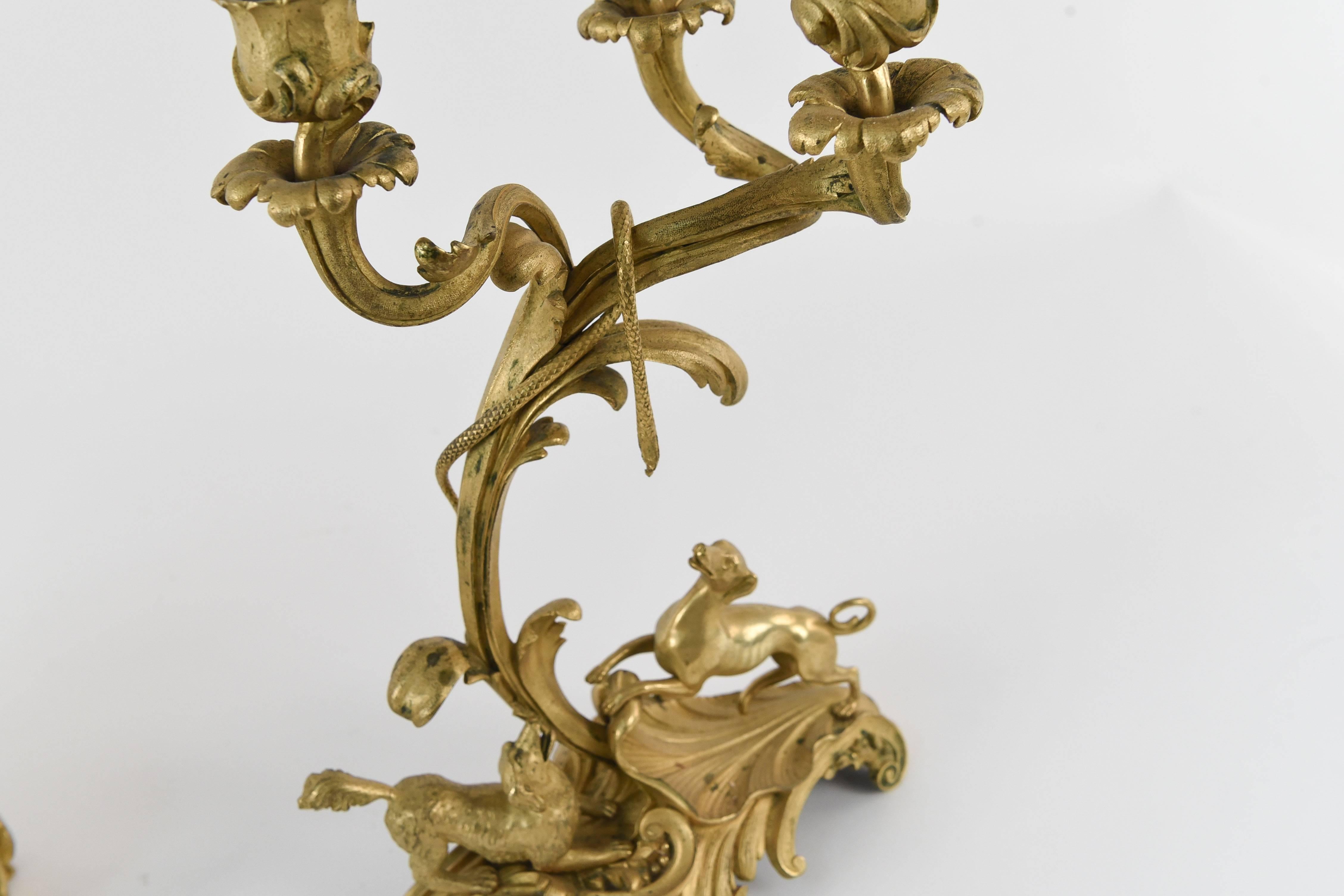 19th Century French Gilt Figural Clock Set For Sale 5